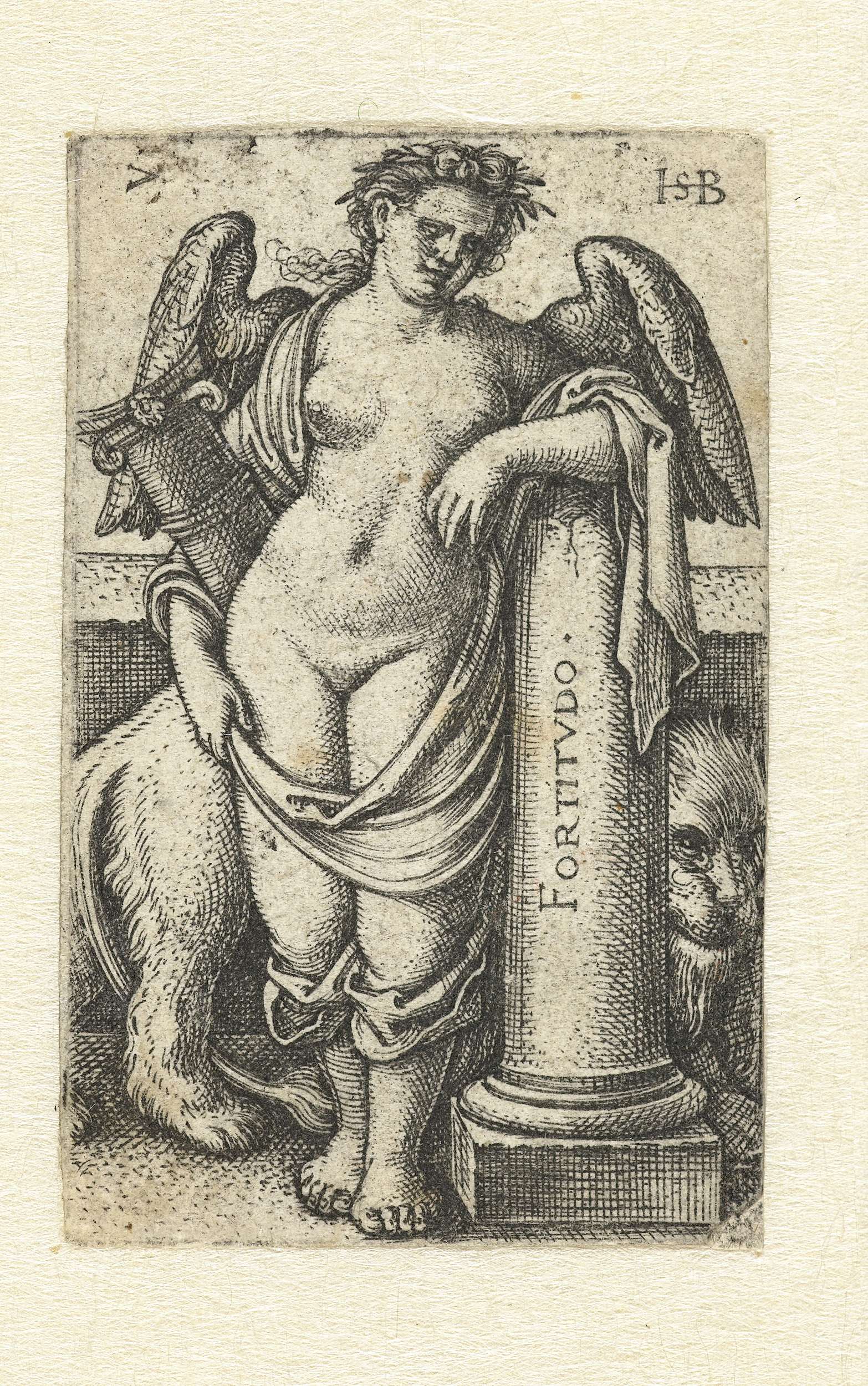 Engraving by Hans Sebald Beham depicting a poised figure with intricate garments
