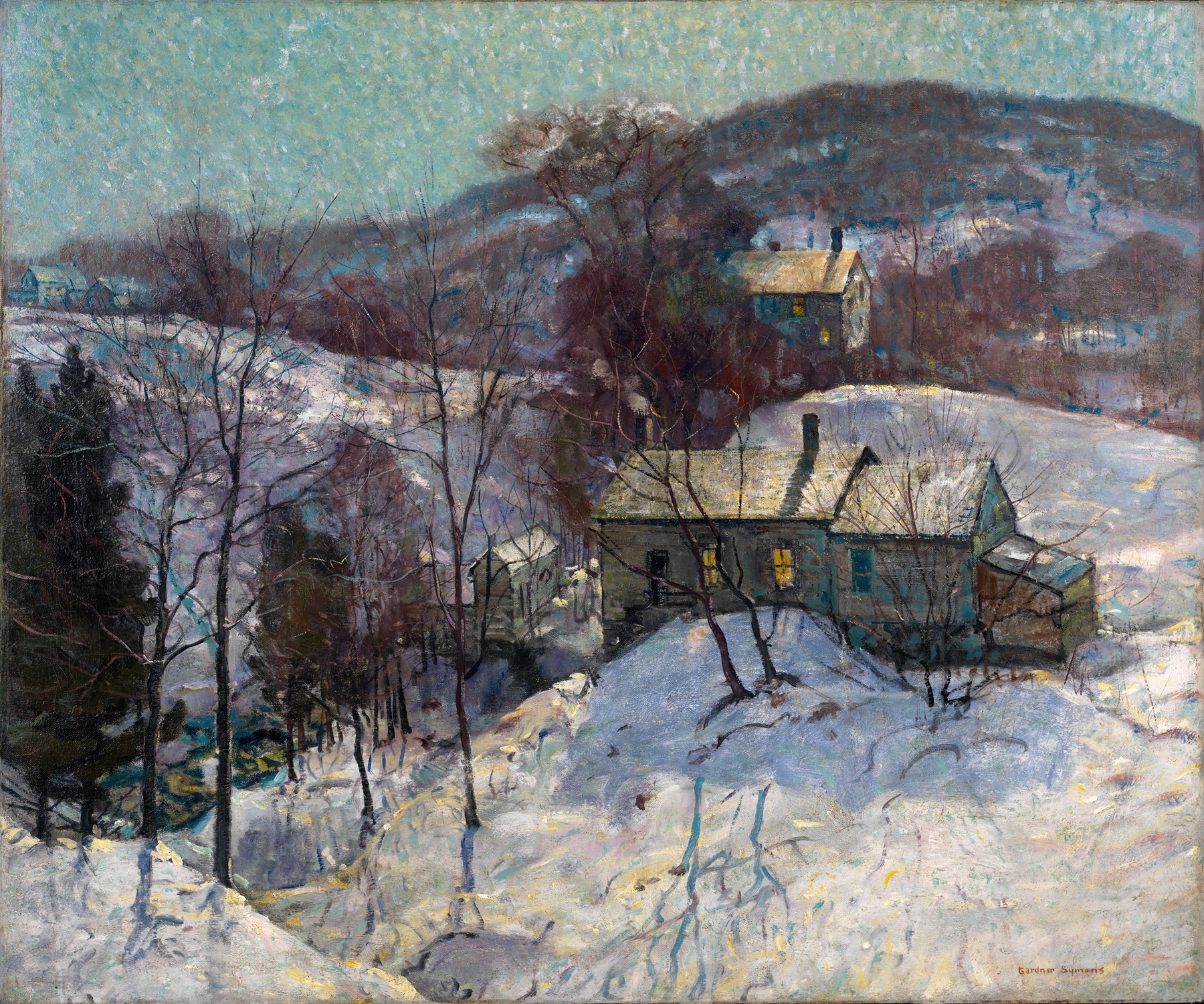 Impressionism oil painting by George Gardner Symons depicting tree shadows and sunlight.