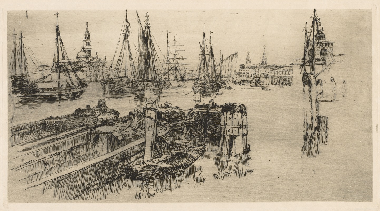 A marine scene depicting ships on the Guidecca Canal.