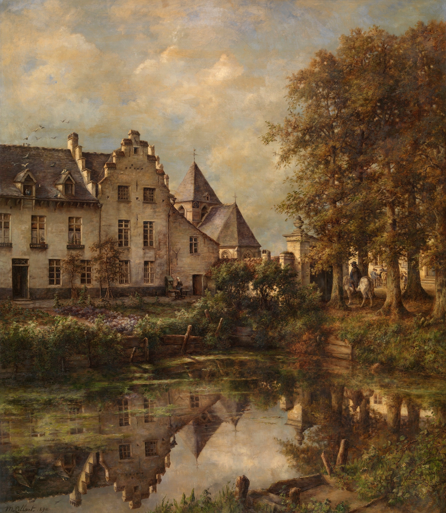 Landscape oil painting of a manor by Marie Collart-Henrotin