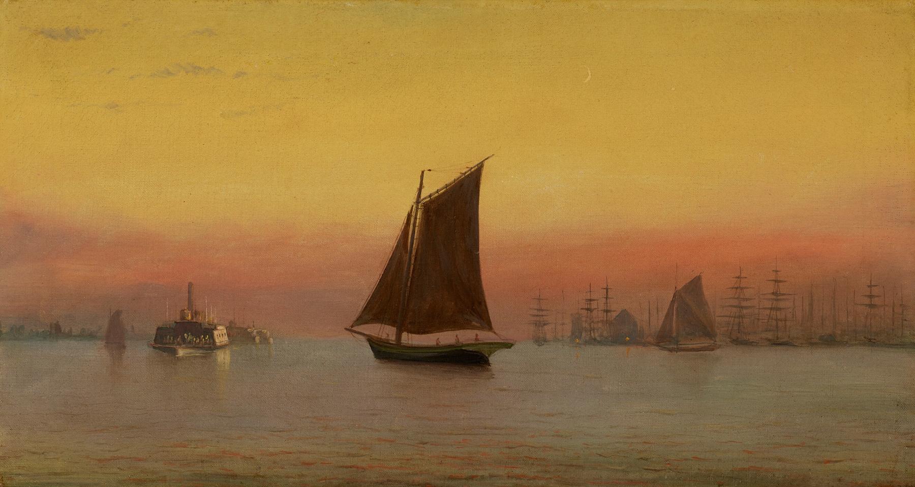 Misty Morning, New York Harbor, by Francis Augustus Silva, public domain