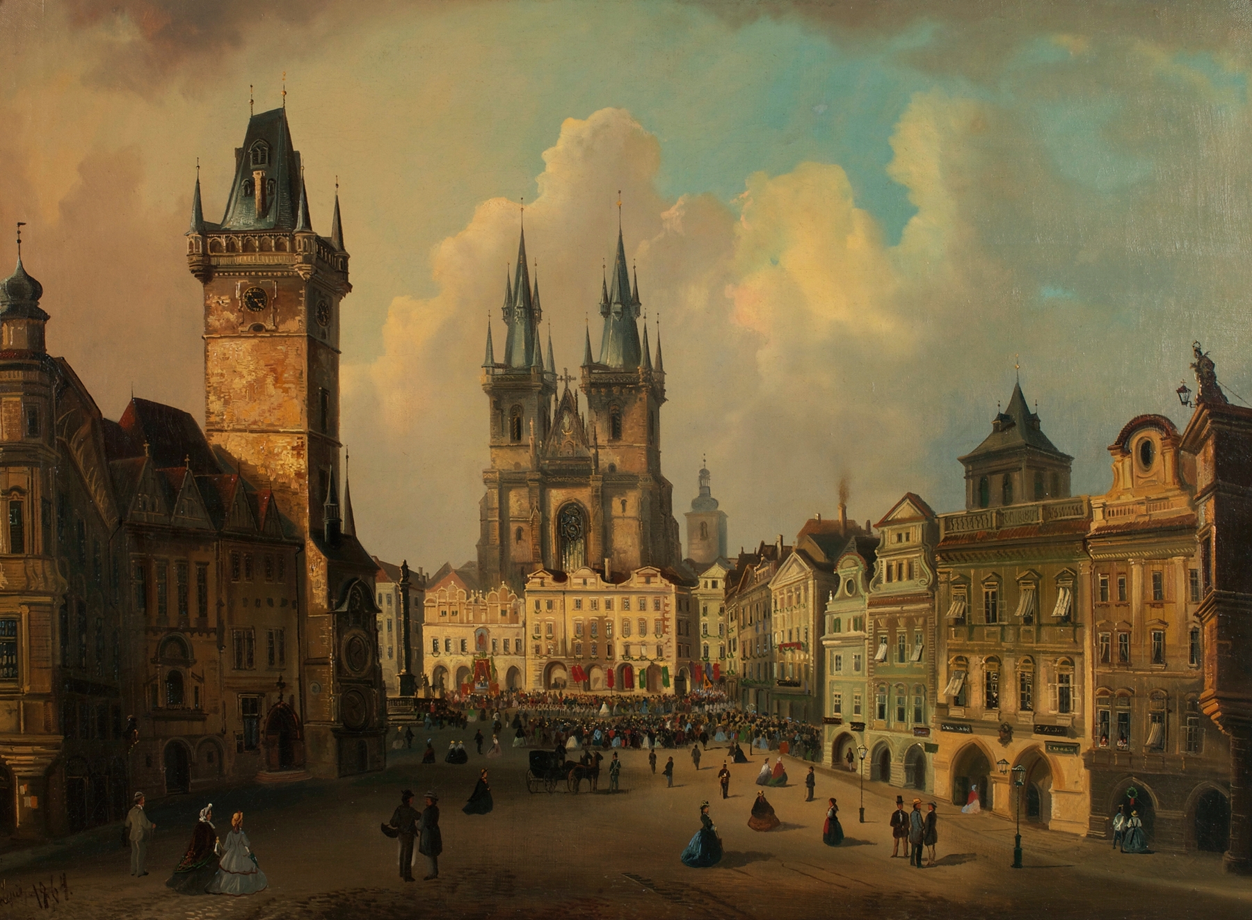 Gothic architecture of Der Altstädter Ring in Prag by Ferdinand Lepie, 1864