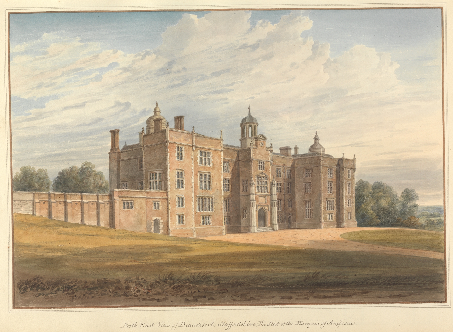 North East View of Beaudesert, watercolor on paper by John Buckler