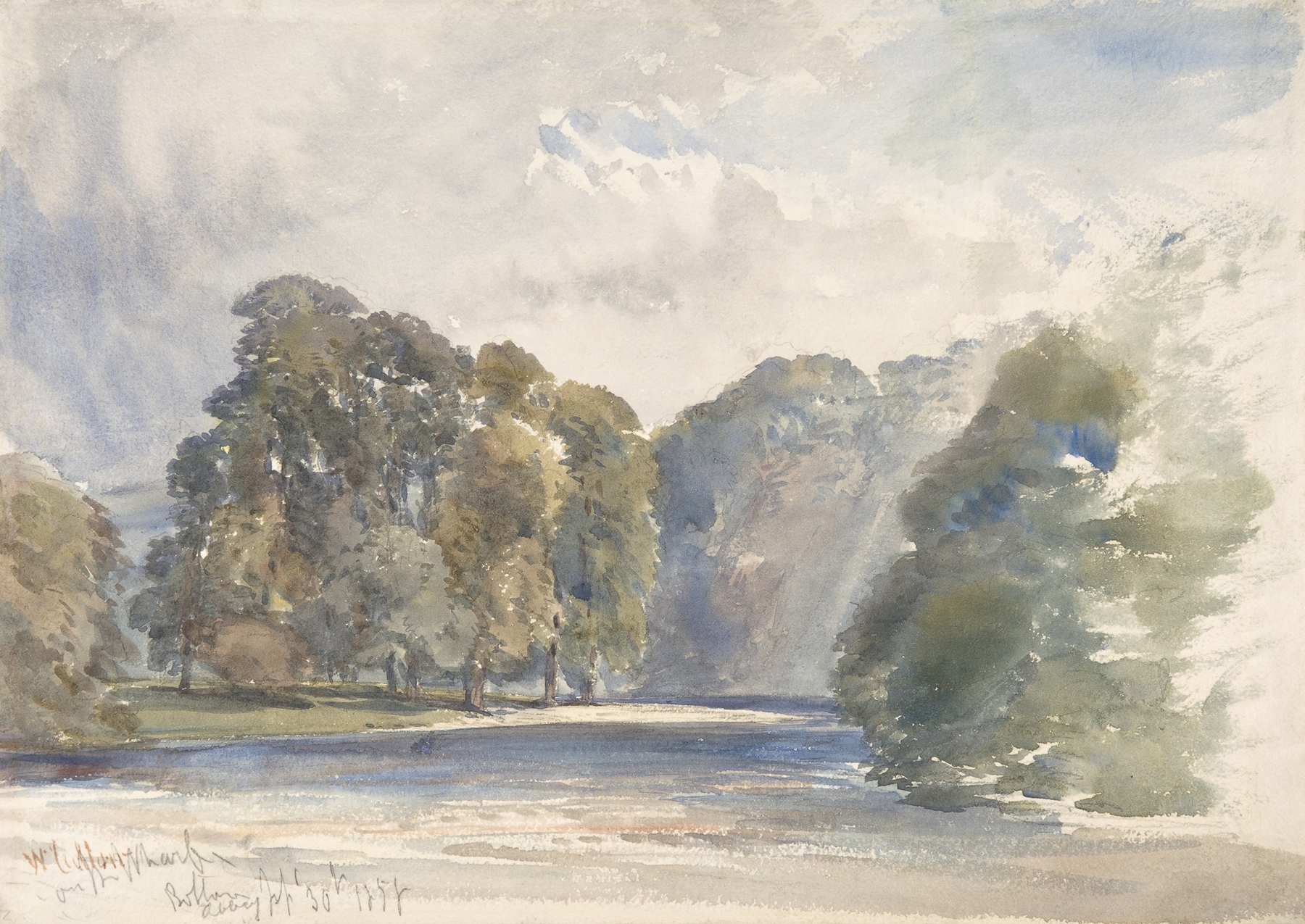 On the Wharfe, Bolton Abbey, by William Callow, public domain