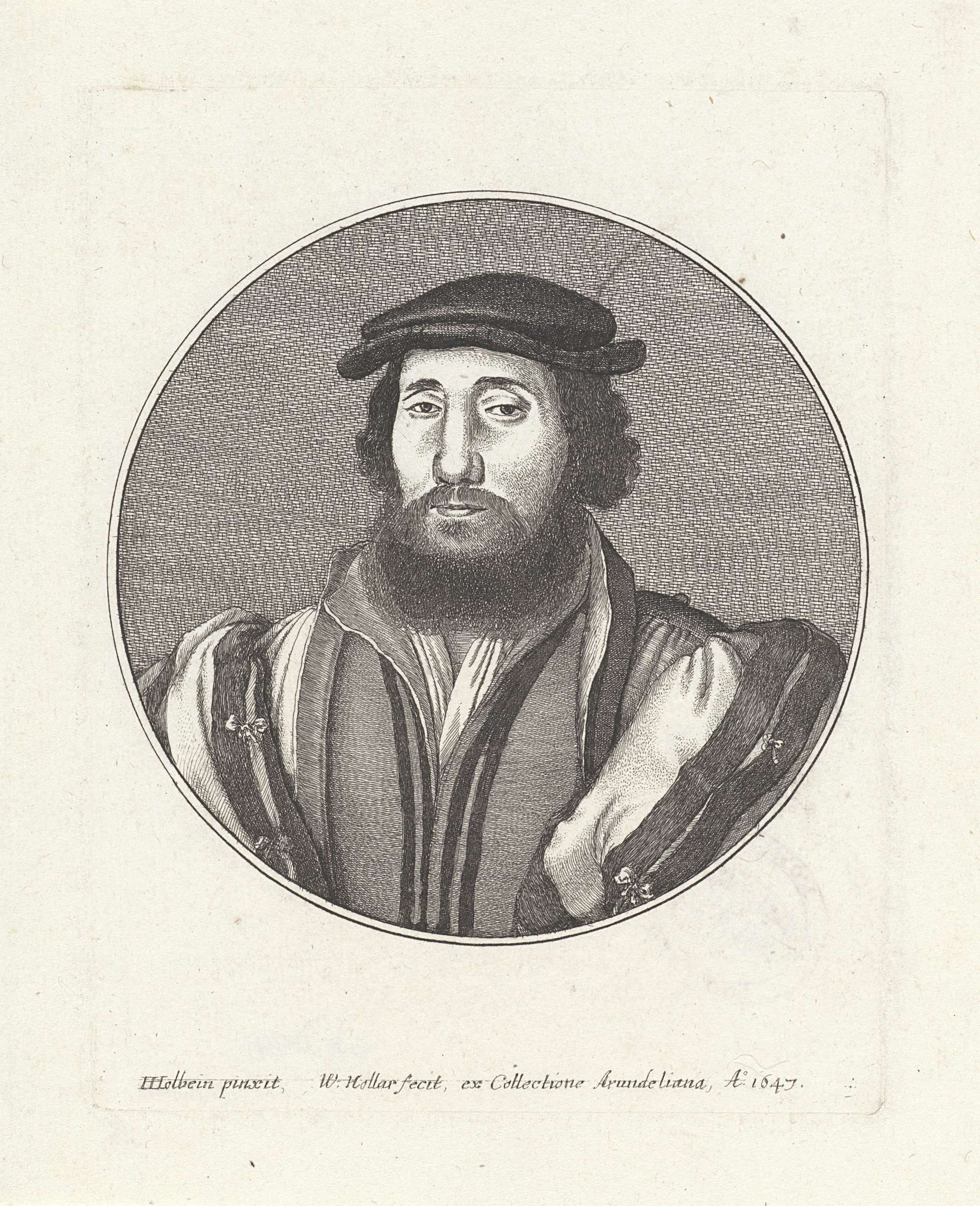 Portrait of a bearded man in a baret, etching by Wenceslaus Hollar