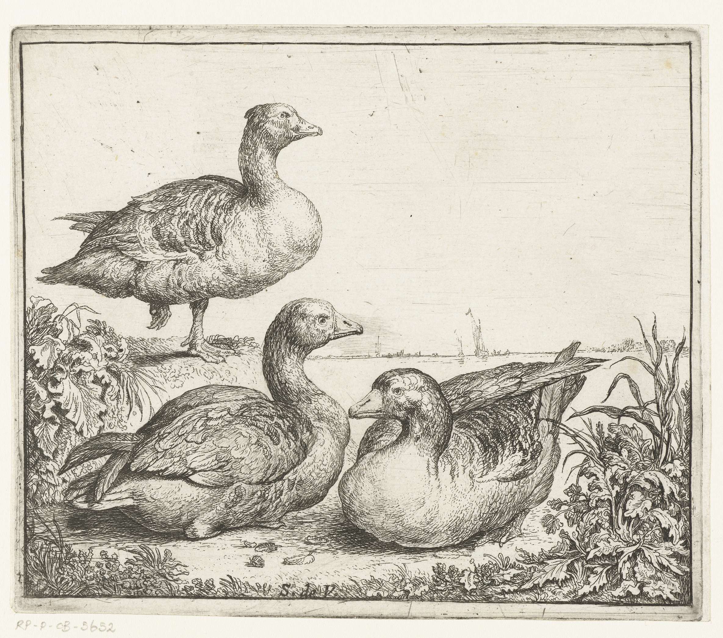 Drie ganzen, by Simon de Vlieger, public domain