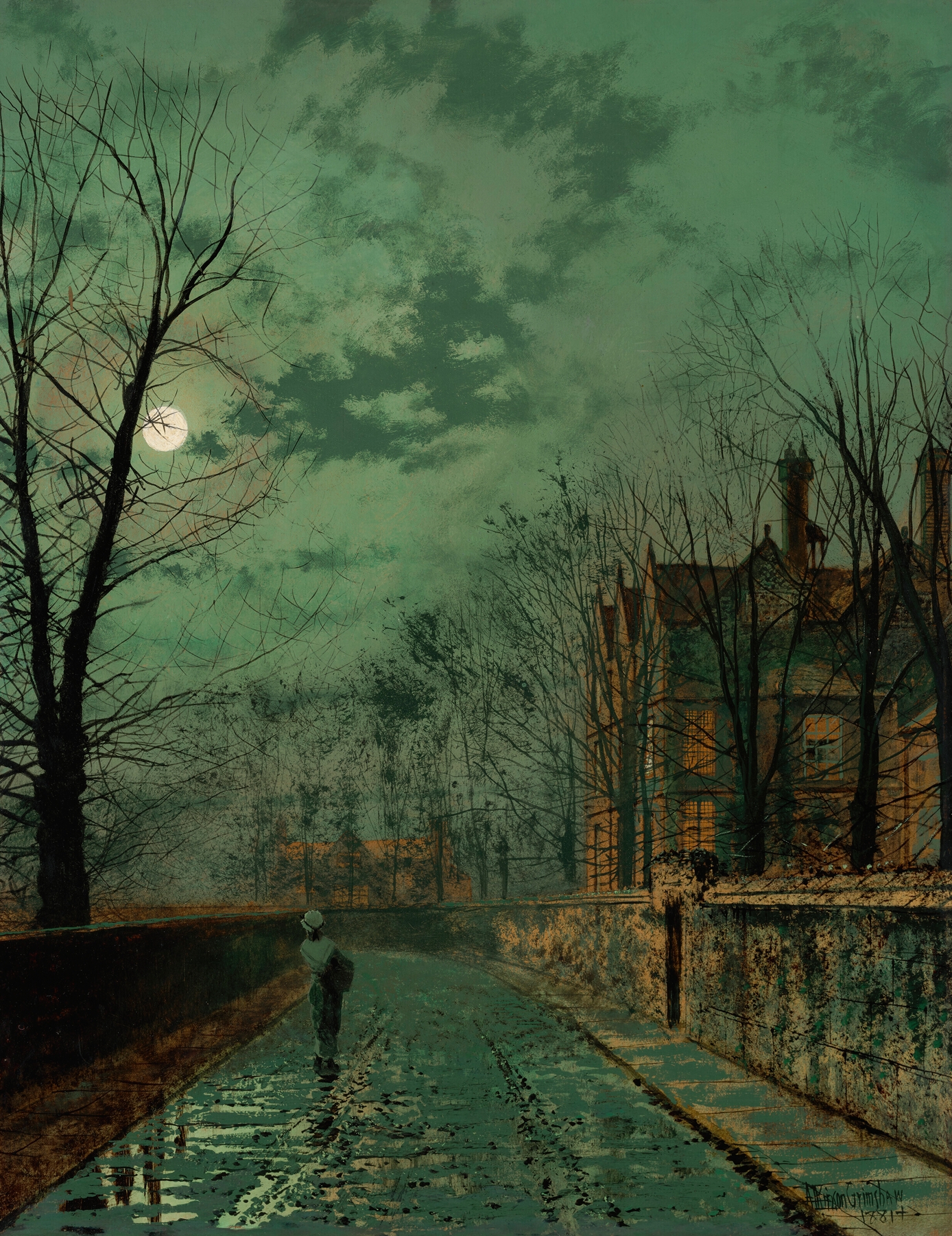 A lane near Chester, oil on canvas by John Atkinson Grimshaw