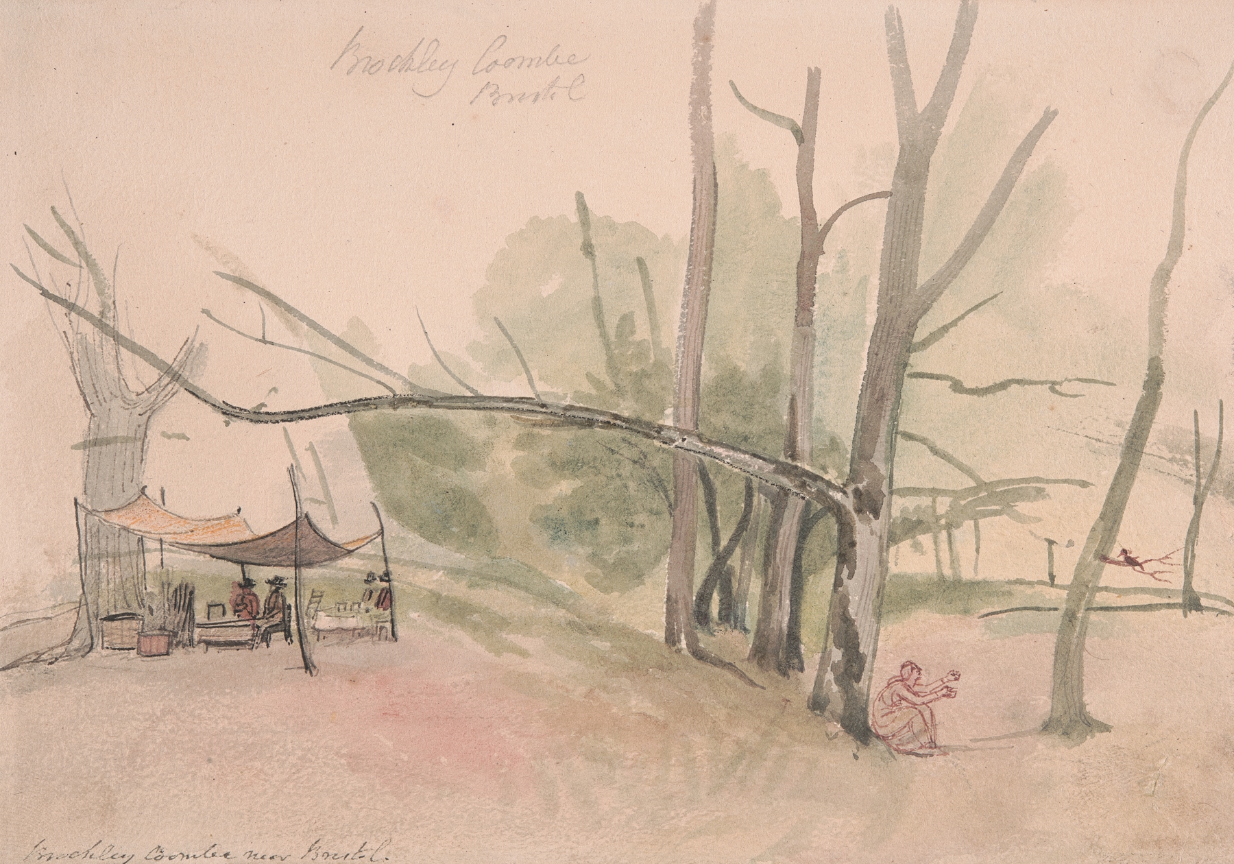 Watercolor by George Cumberland depicting hills and water in a tranquil landscape.