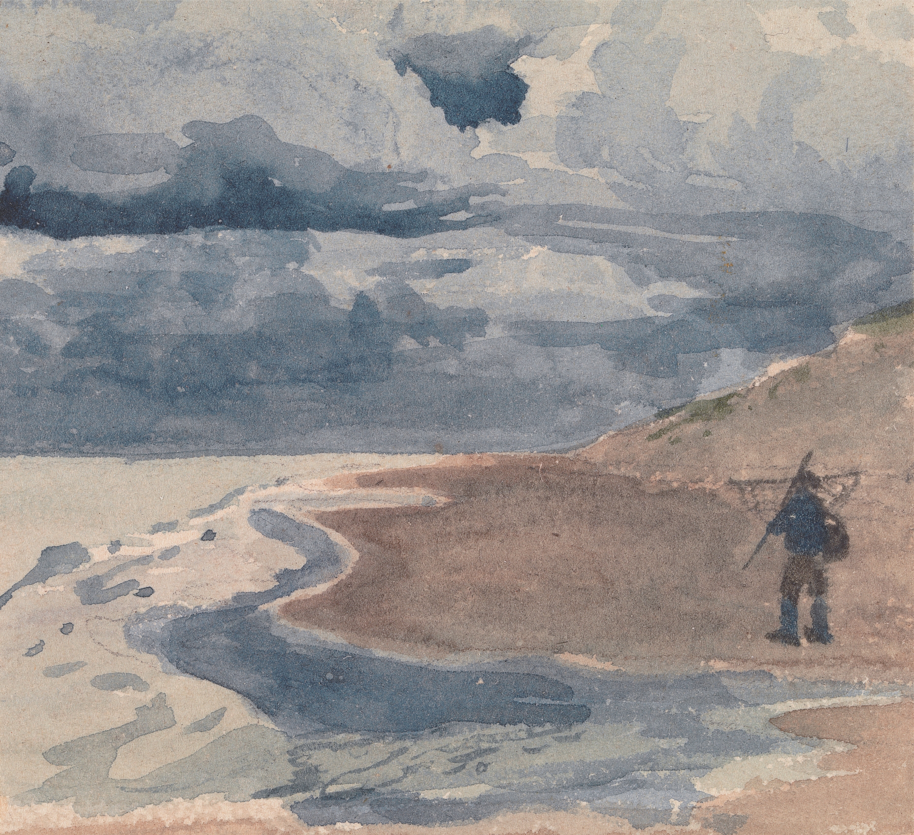 Landscape with Man on Beach by William Collins, oil on canvas depicting a figure on a sandy beach.