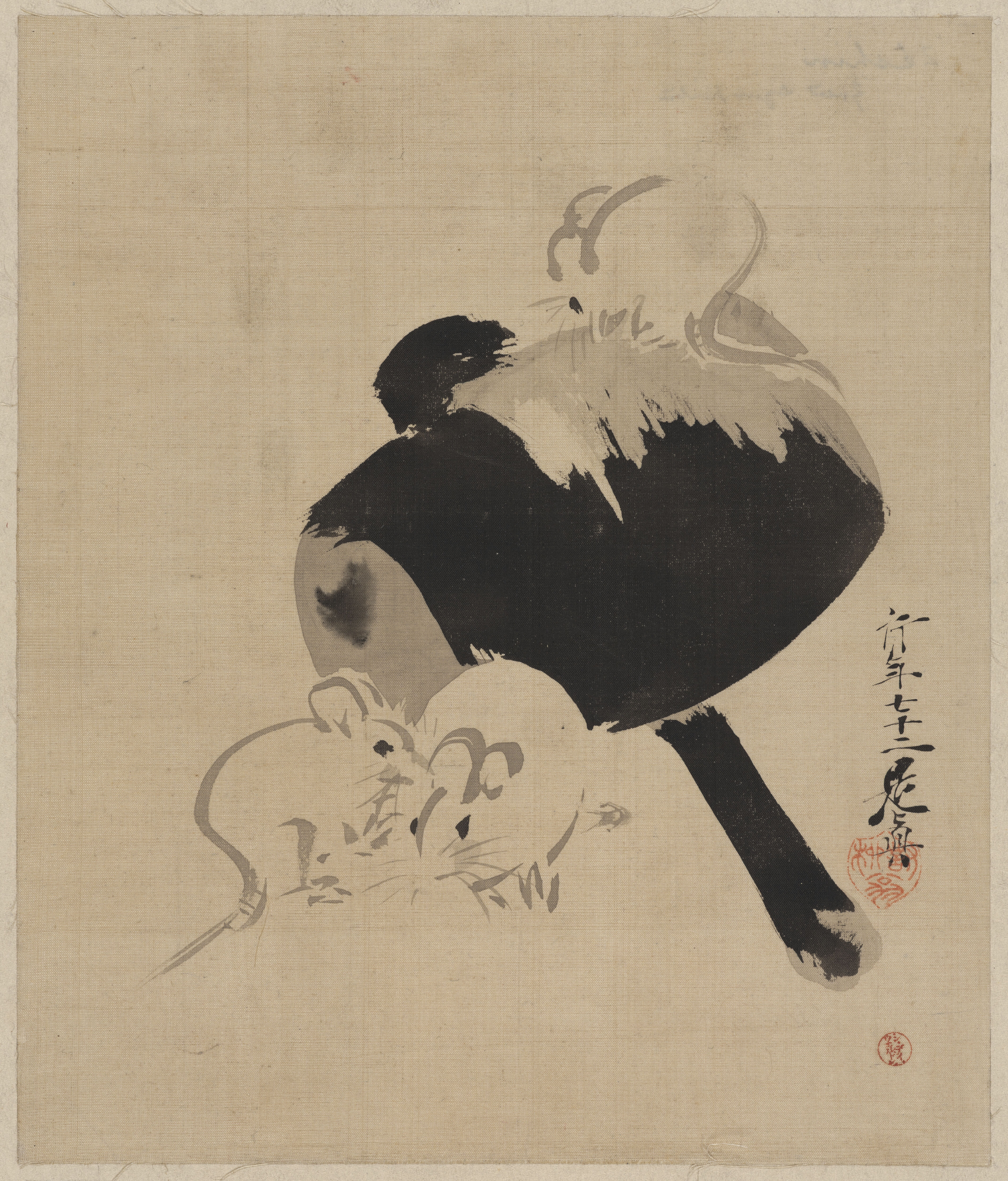 Daikoku's Hammer and Three Mice, by Shibata Zeshin 柴田是真, public domain
