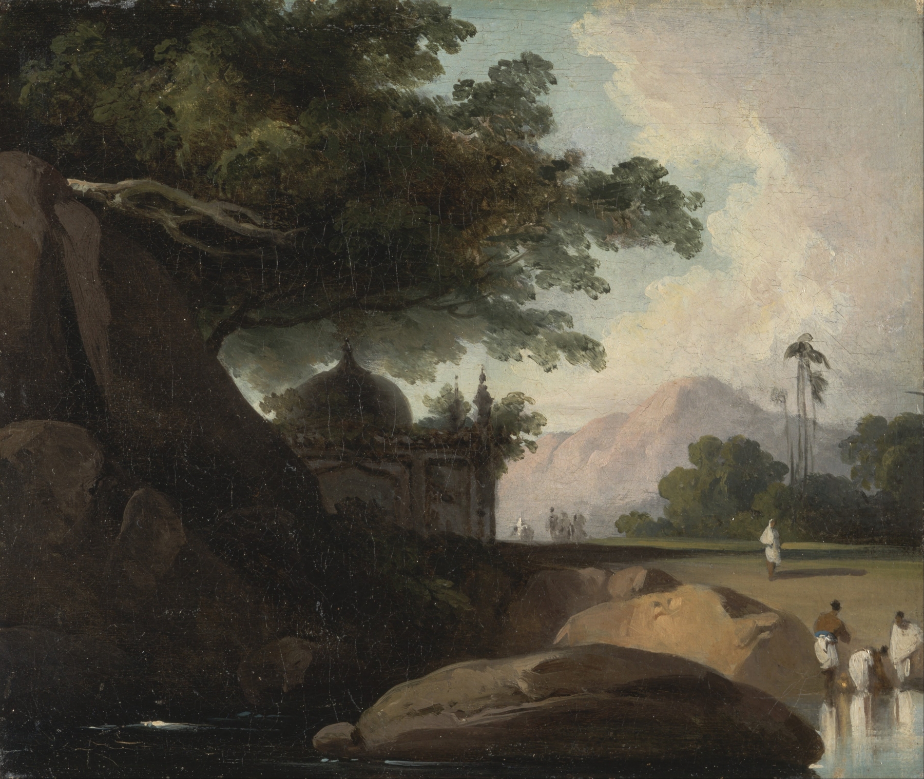 Indian landscape with temple, oil on canvas by George Chinnery