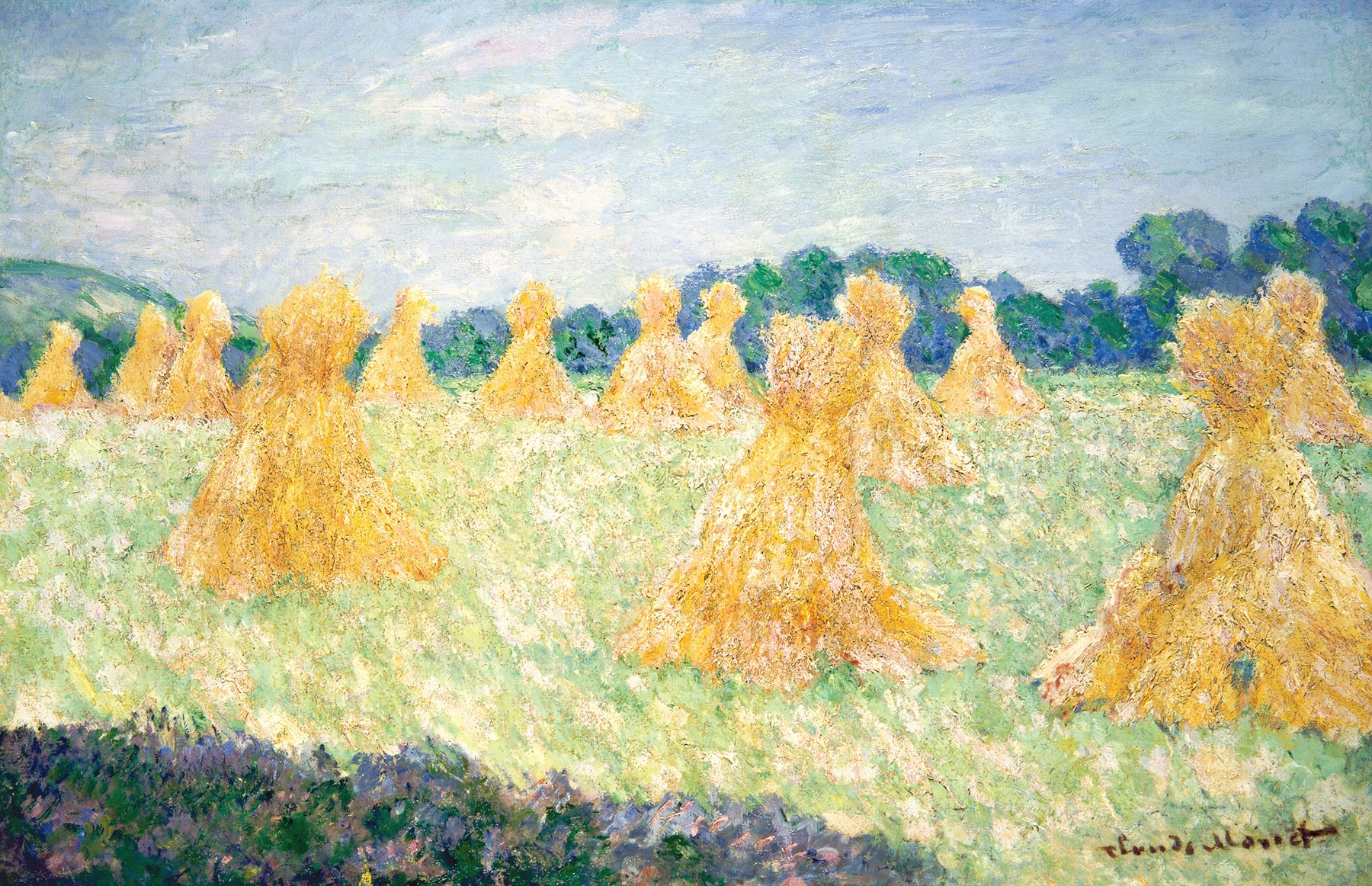 The Young Ladies of Giverny, Sun Effect by Claude Monet, oil painting of two young ladies in sunlight.