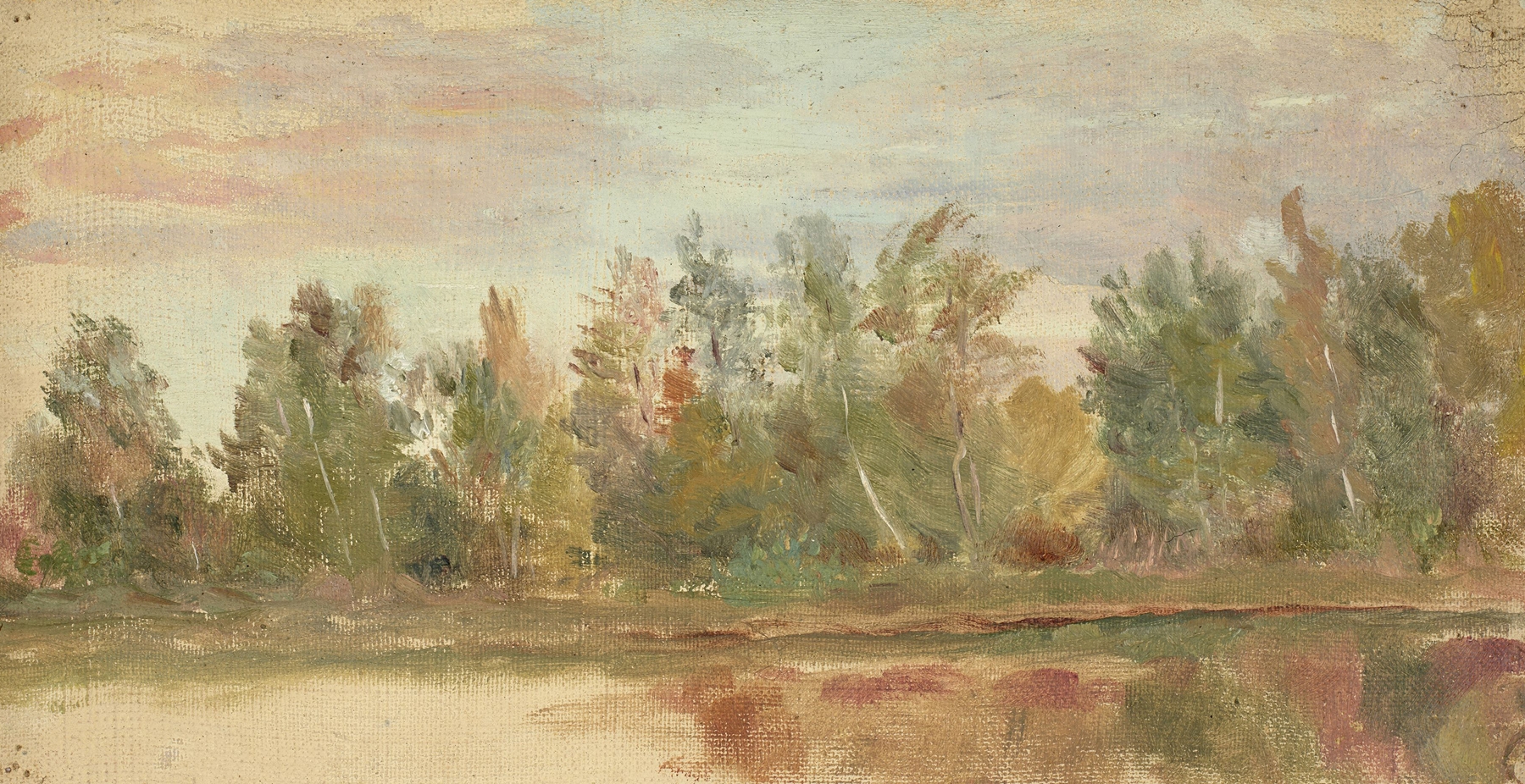 Impressionism landscape by Jeanne Jegou-Cadart, featuring a river at twilight.