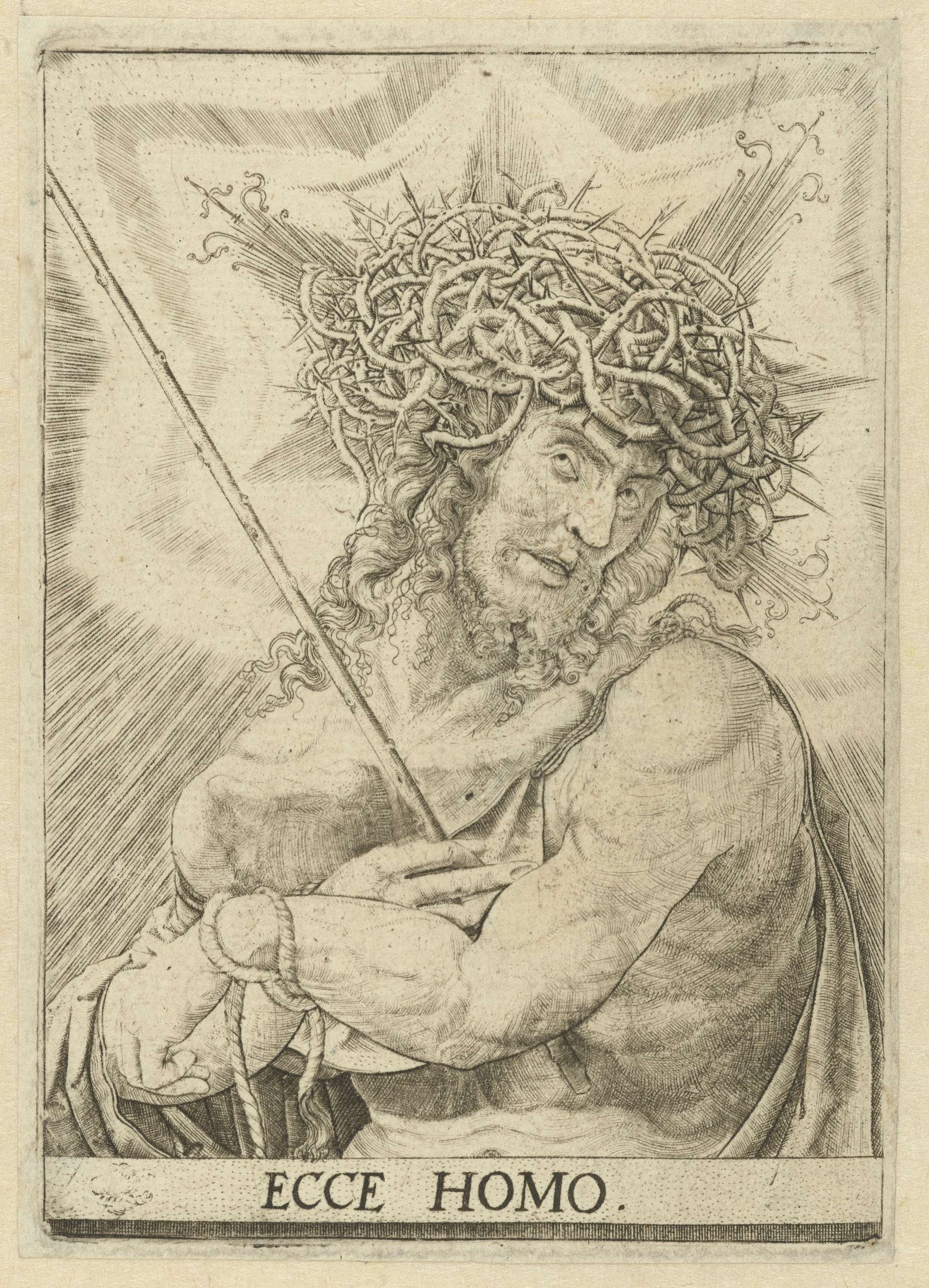 Engraving by Frans Crabbe van Espleghem depicting a contemplative man in shadow and light.