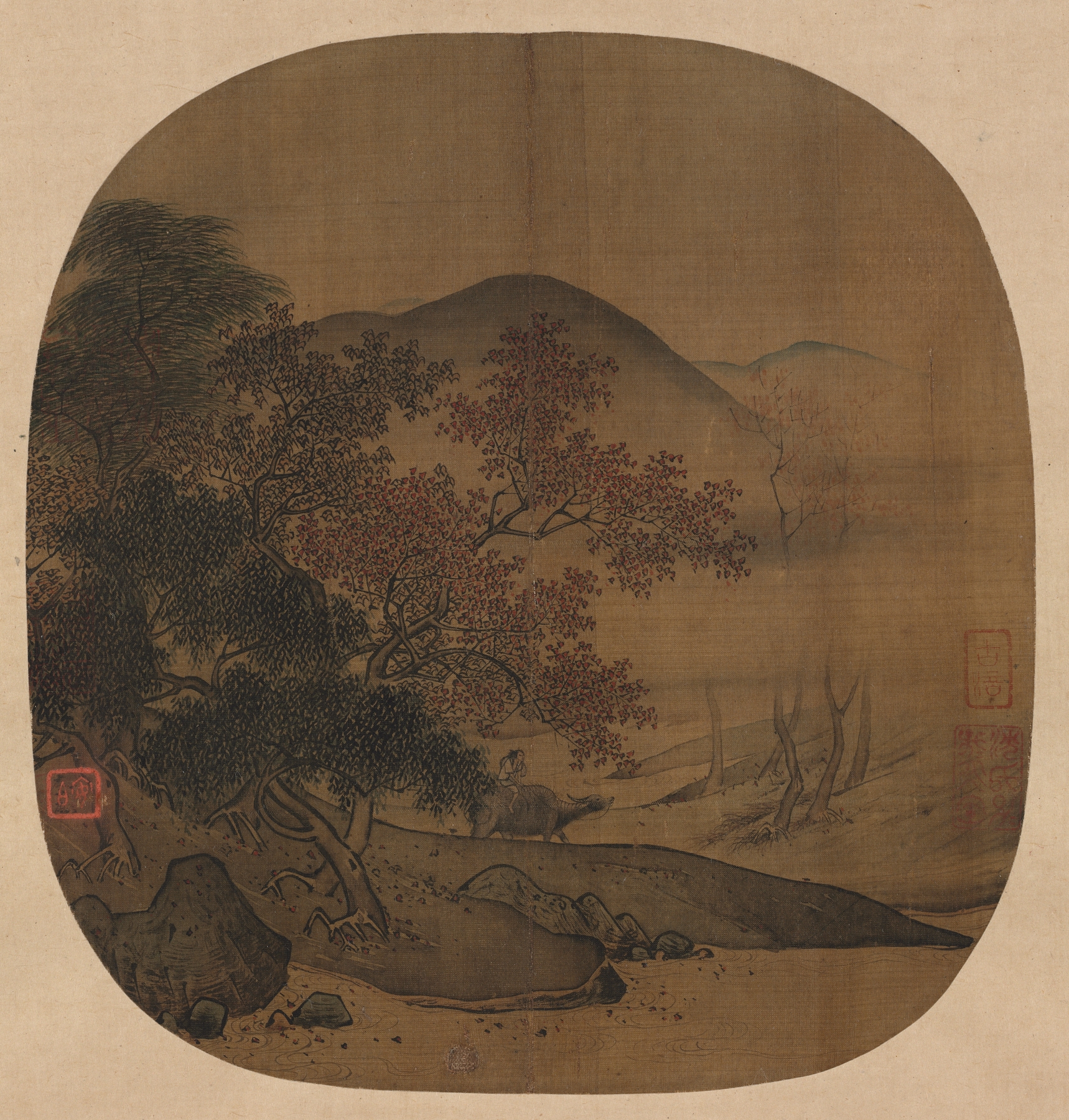 Buffalo and Boy in Autumnal Landscape, Chinese Traditional, by Yan Ciping