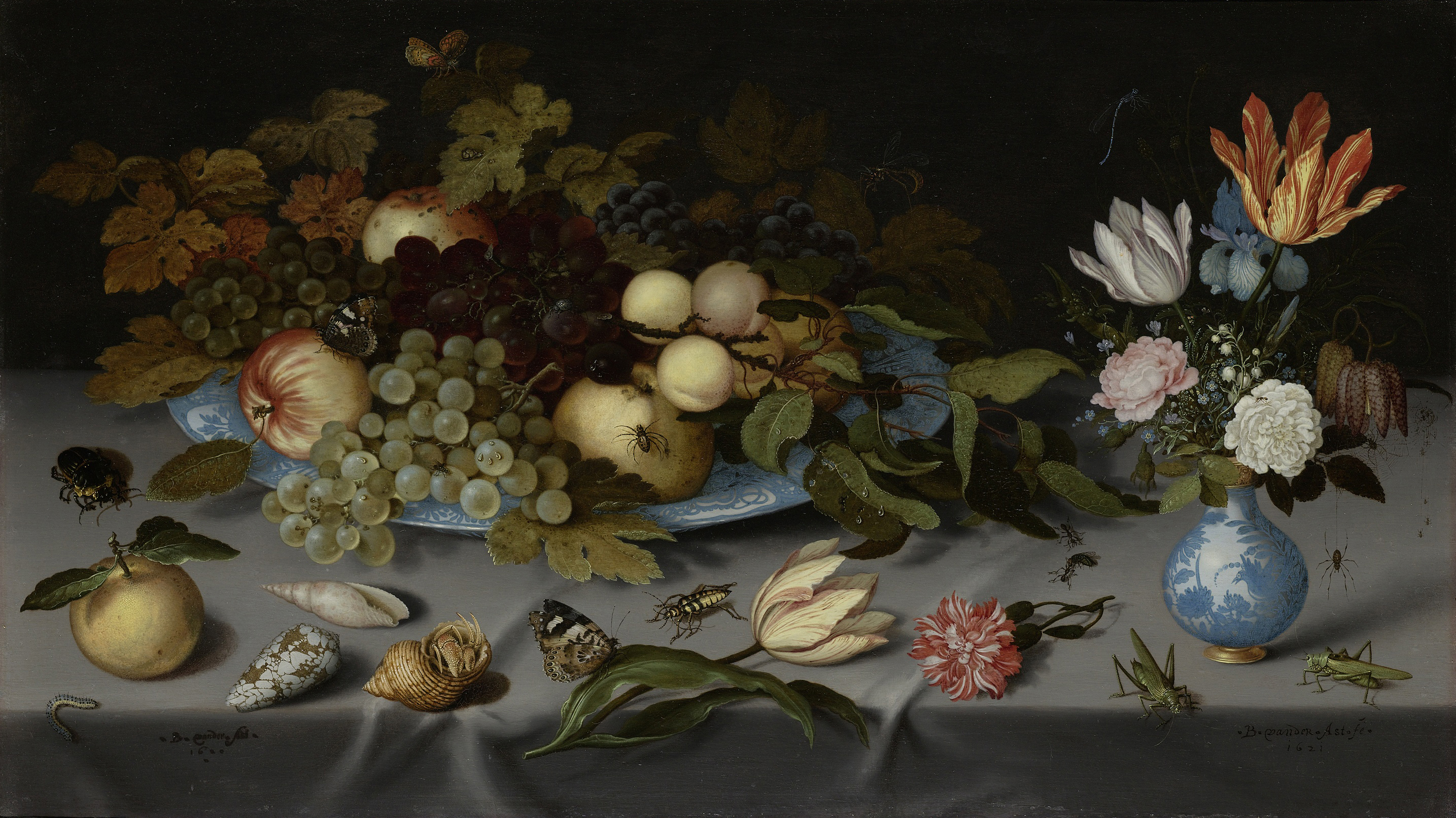 Still Life of Fruit and Flowers, by Balthasar van der Ast, public domain