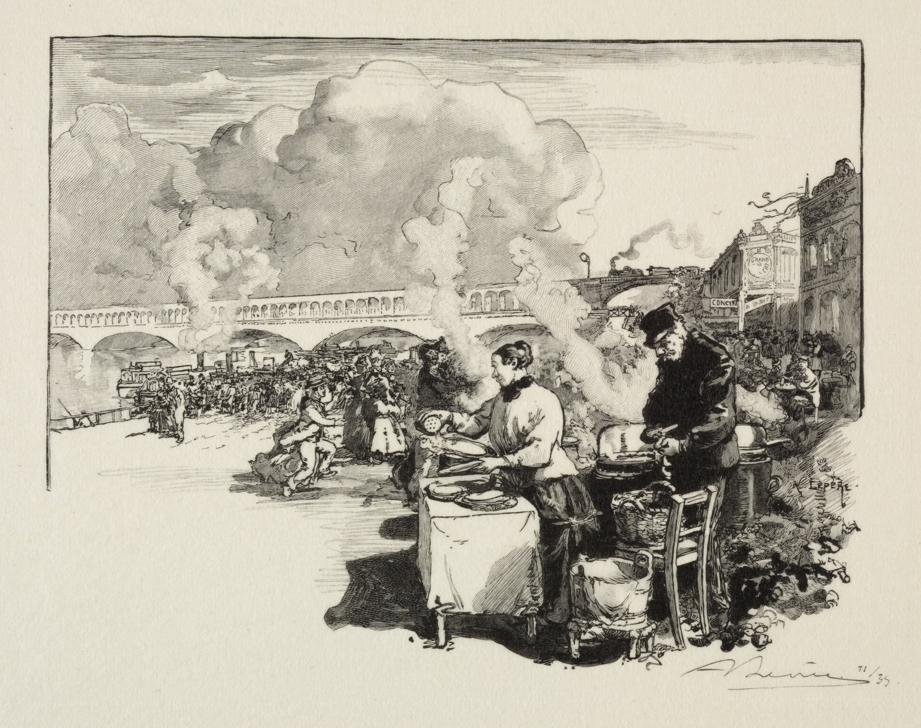 Debarcadère des bateaux-omnibus, by Auguste Louis Lepère, public domain