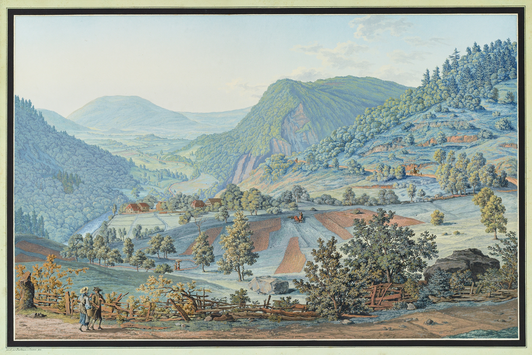 Landscape depicting verdant hills and an azure sky by Johann Joseph Hartmann