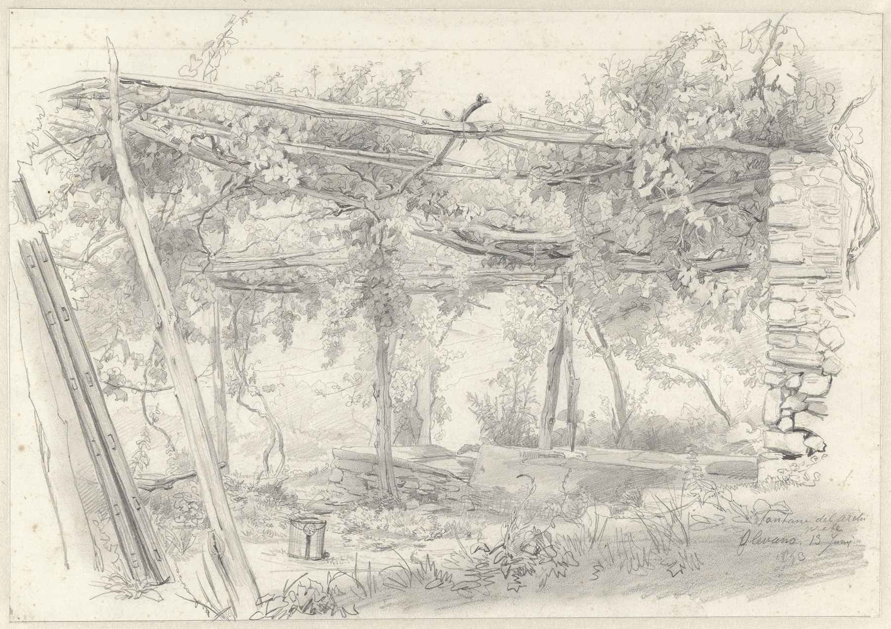 Vineyard landscape with sunlight, oil painting by Pierre Louis Dubourcq