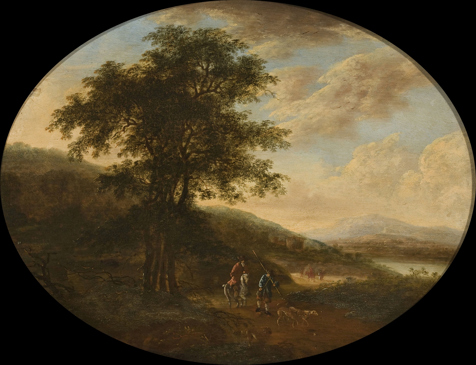Italian landscape by Ottomar Hackius, oil on canvas, featuring rolling hills and soft light.