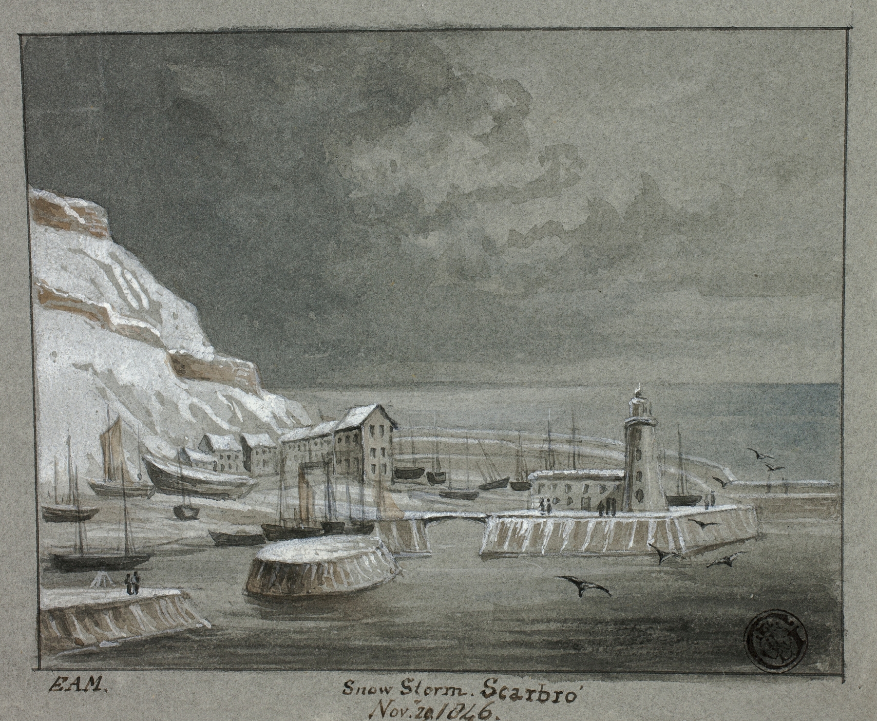 Snow Storm, Scarbro’, by Elizabeth Murray, public domain