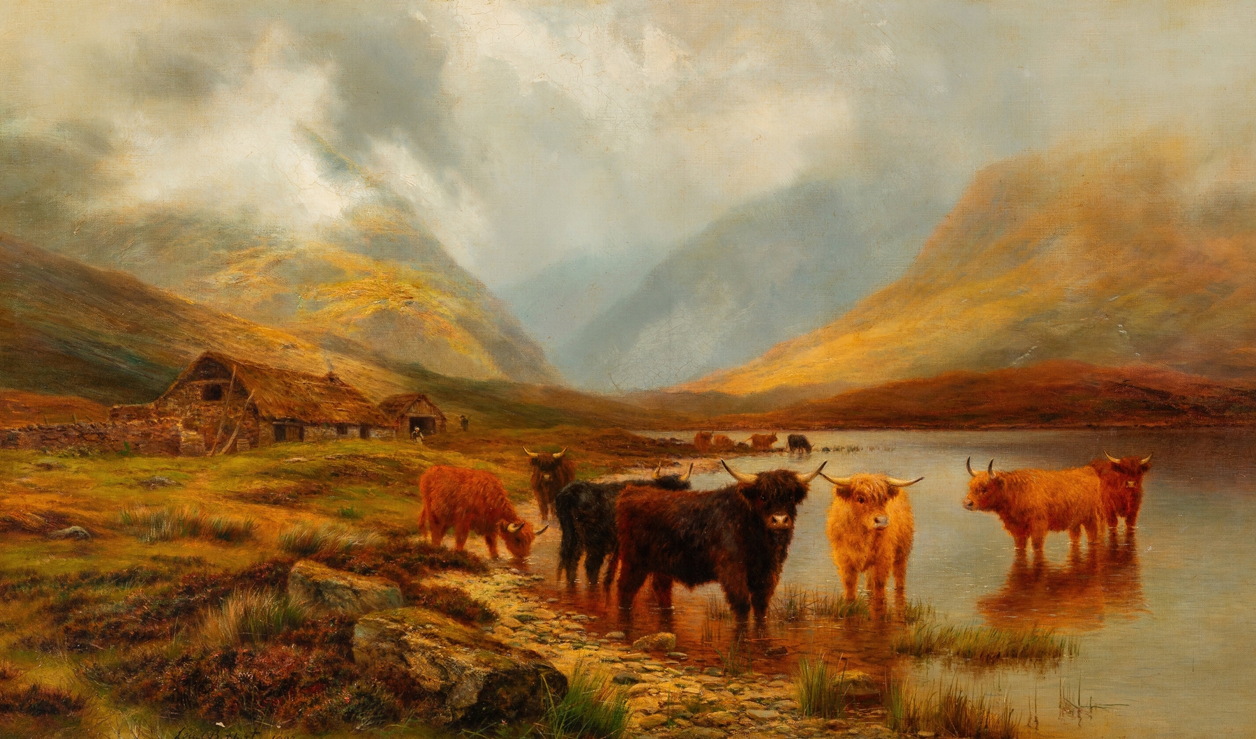 Landscape of a rainy day in the Scottish highlands by Louis Bosworth Hurt, oil painting