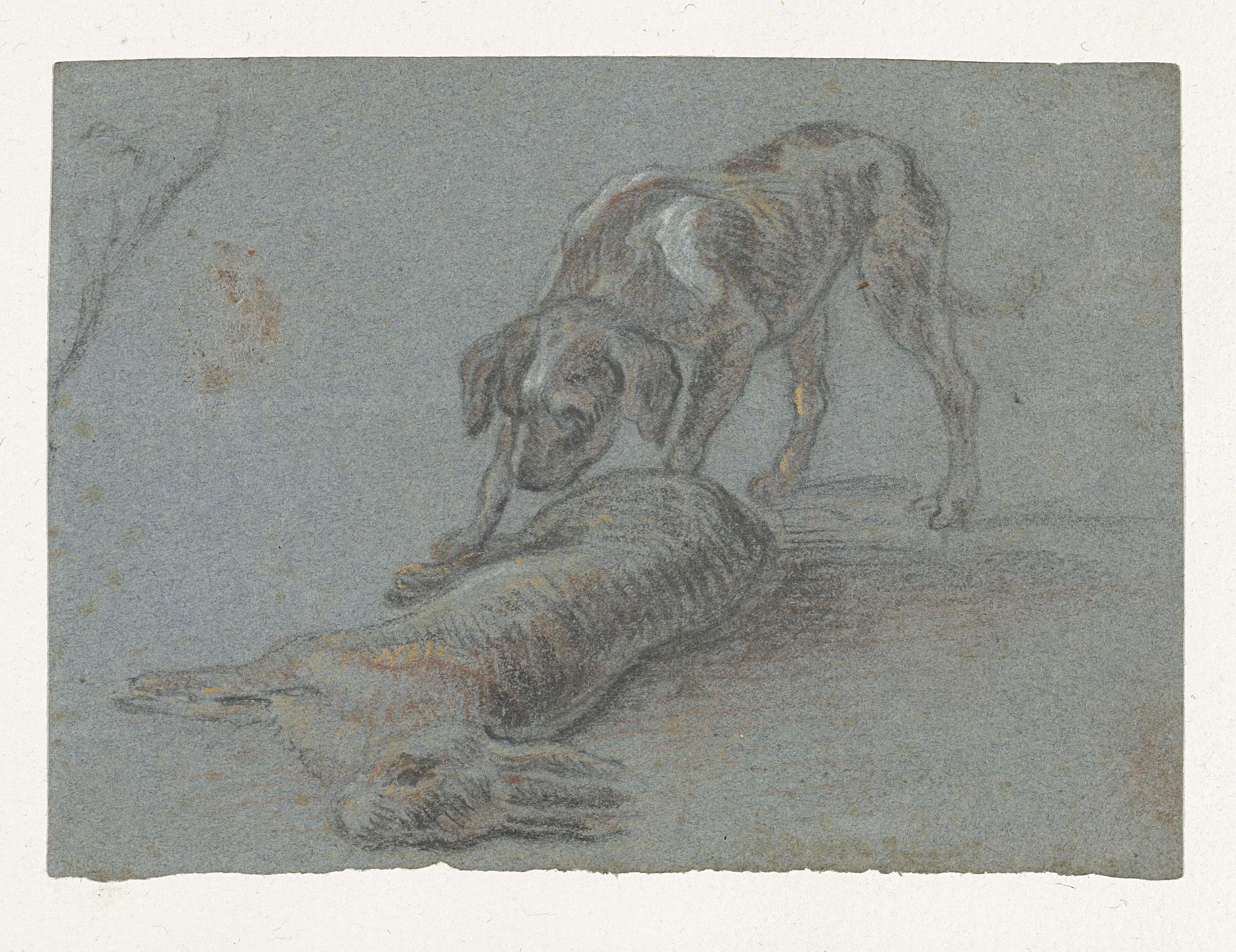 Hond bij een geschoten haas, by Jean-Baptiste Oudry, public domain