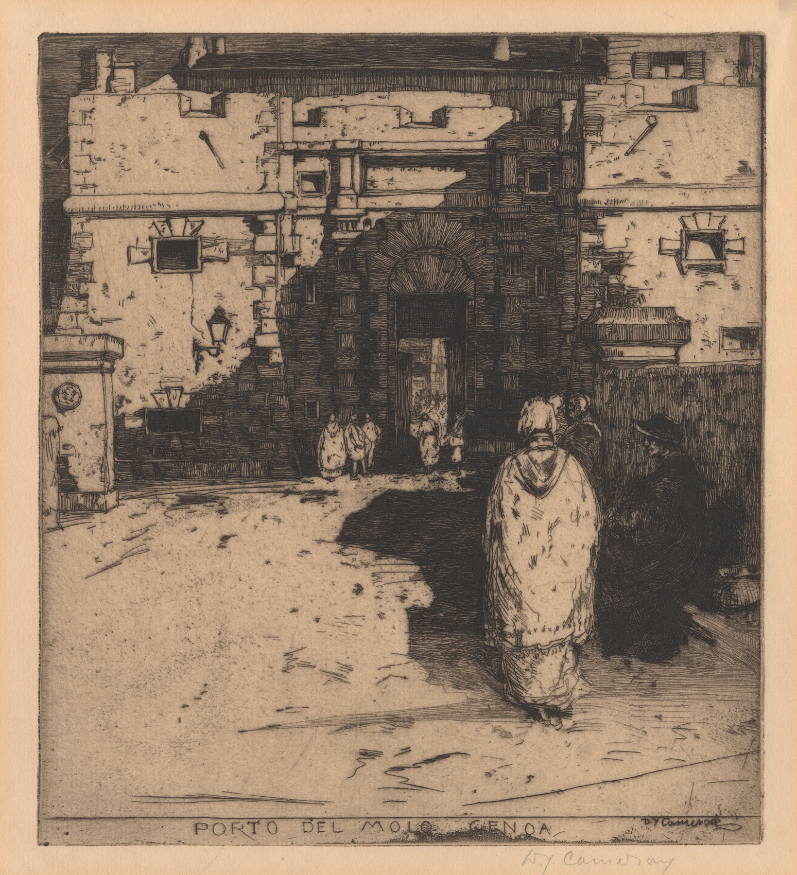 Porta del Molo, Genoa by David Young Cameron, realism, stone archway