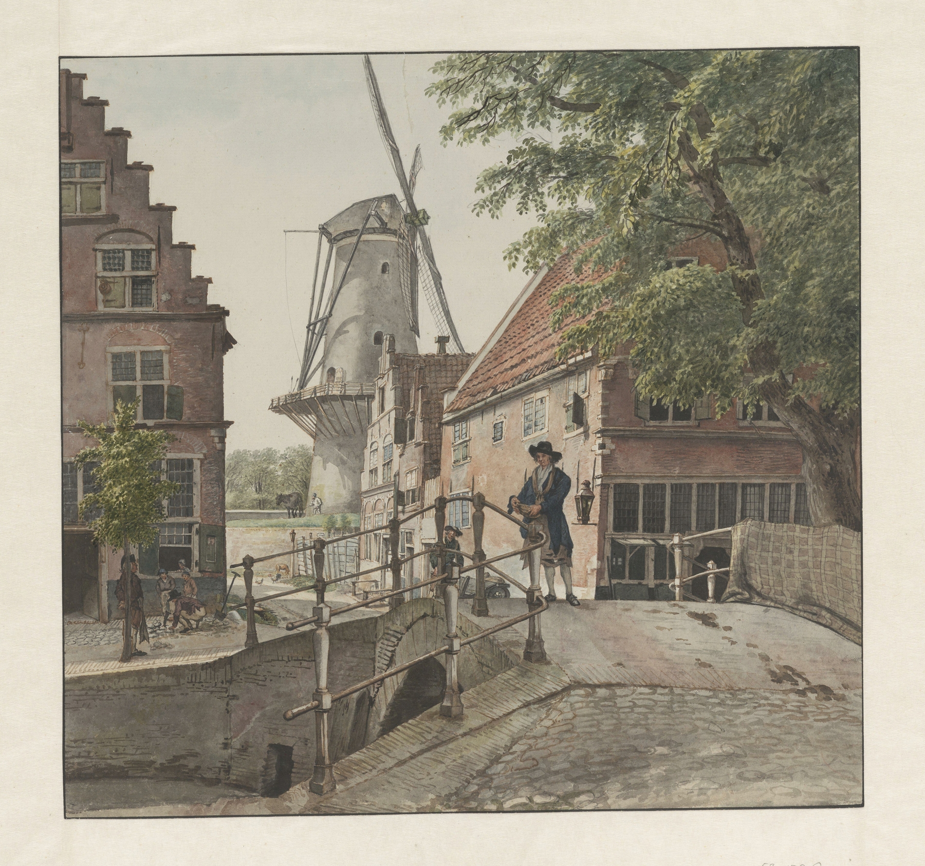 Landscape with windmill and sunset, oil painting by Wybrand Hendriks