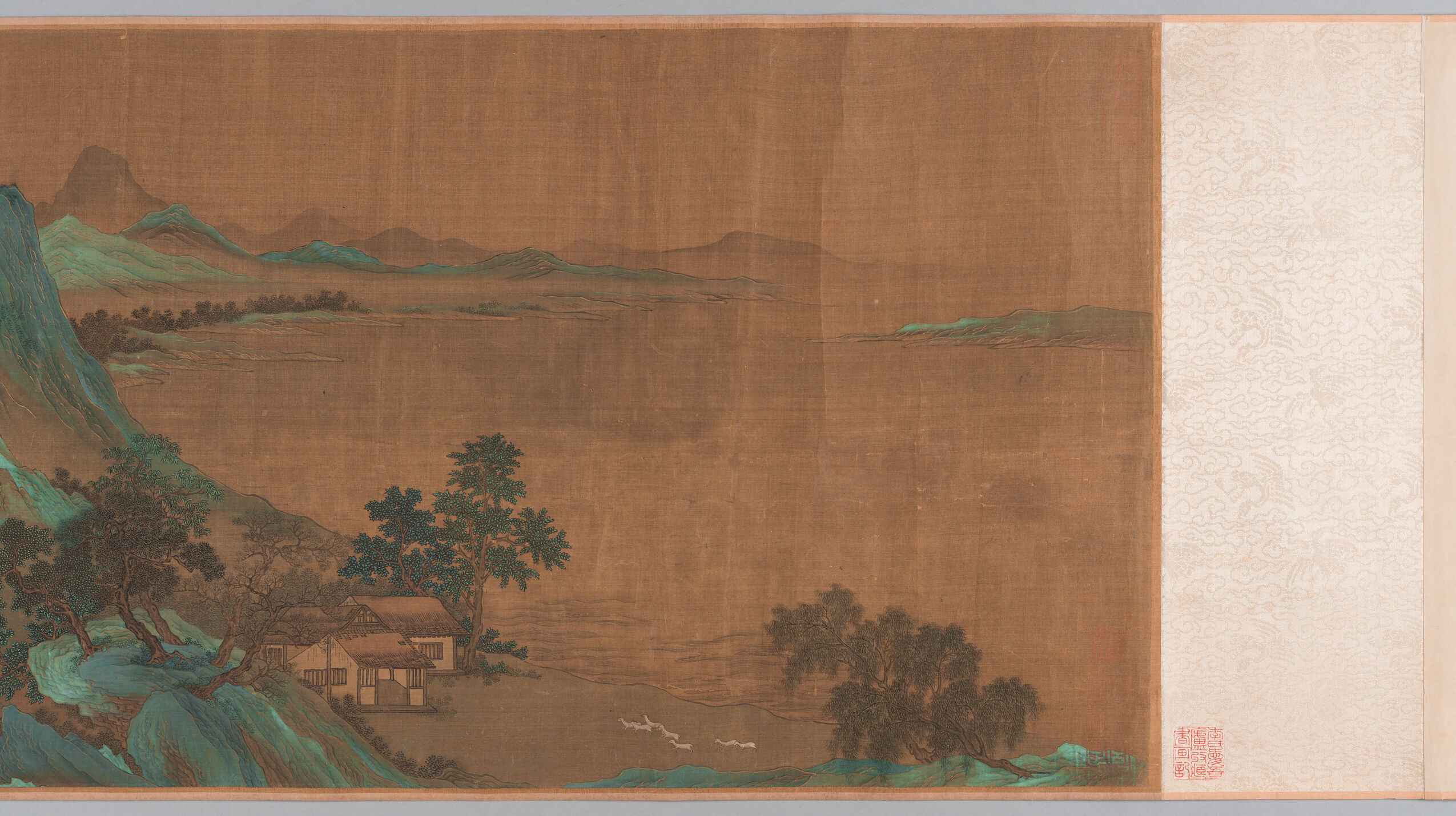 Mountain landscape in ink and color on silk by Qiu Ying