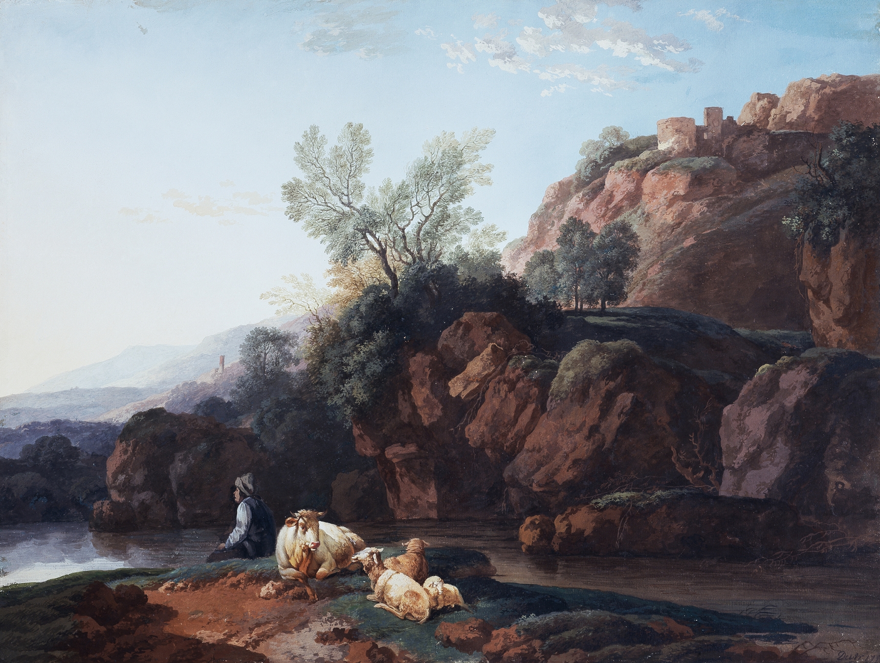 Rugged landscape with cliffs and a river, oil on canvas by Christian Wilhelm Ernst Dietrich
