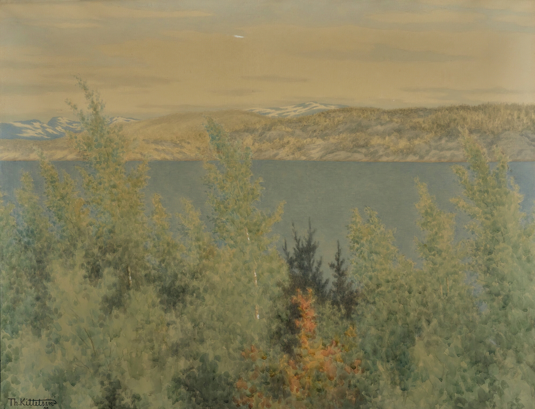 Våren by Theodor Kittelsen, oil painting depicting a vibrant spring landscape.