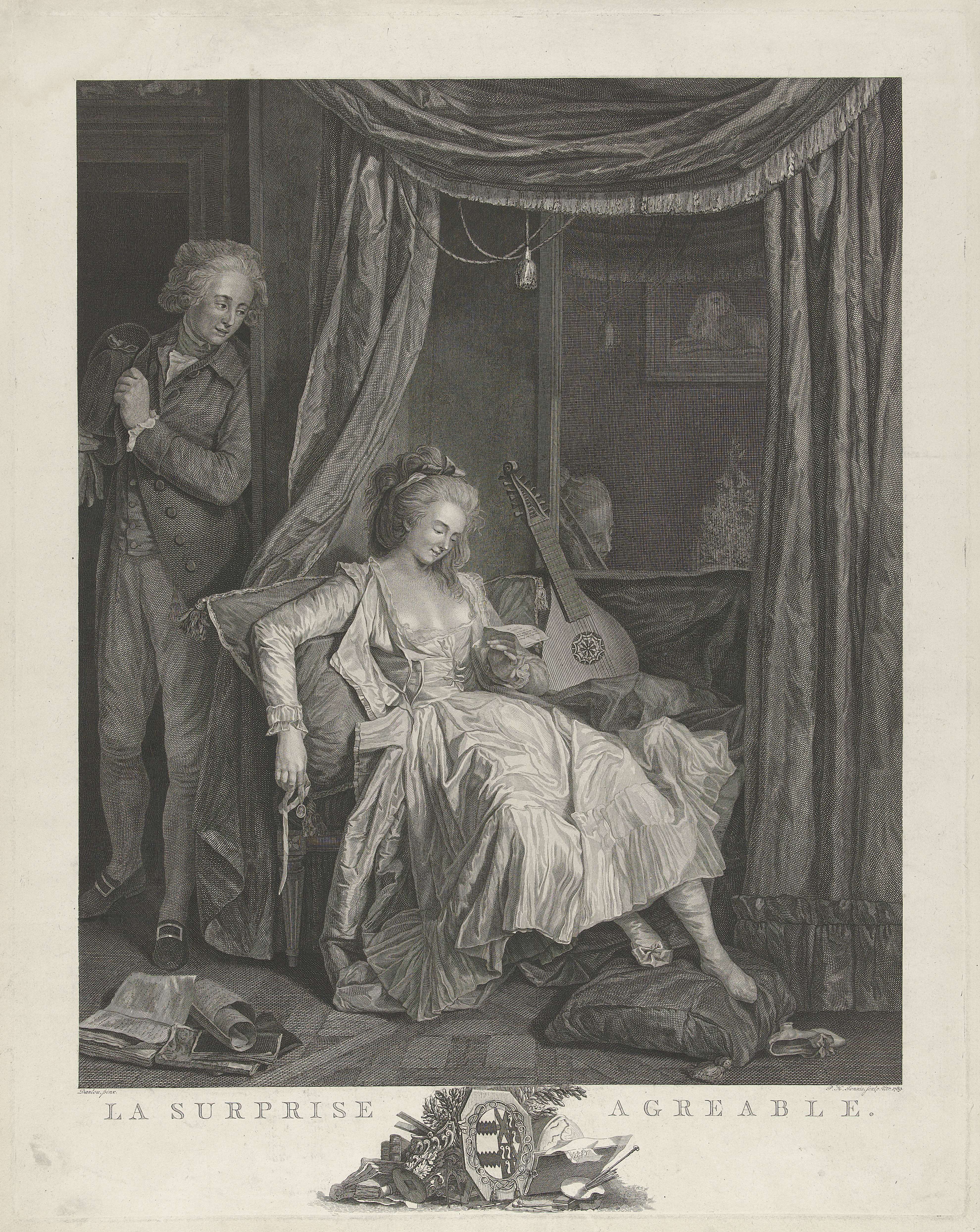 Engraving by Pieter Hendrik Jonxis depicting a woman reading a letter in a serene interior.