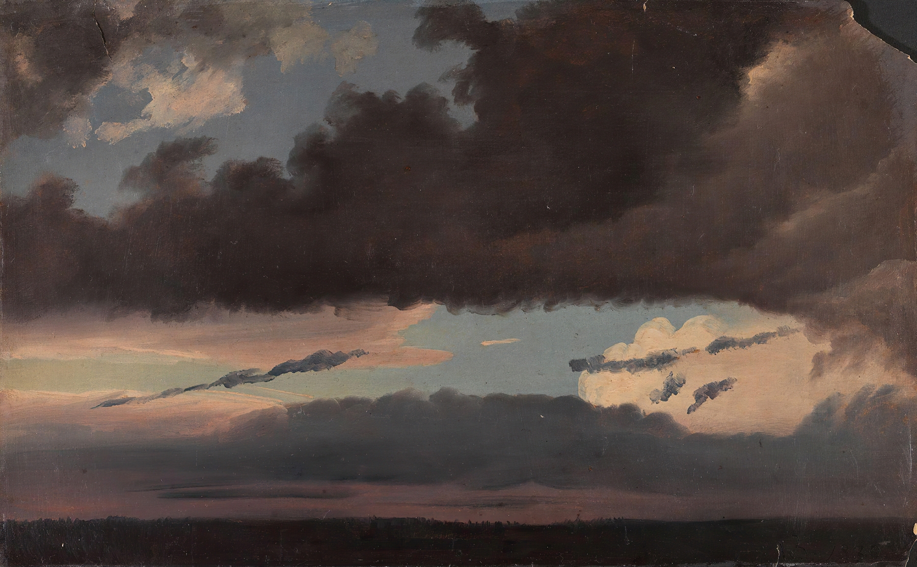 Cloud Study by Knud Baade, oil painting depicting swirling clouds and dynamic sky.