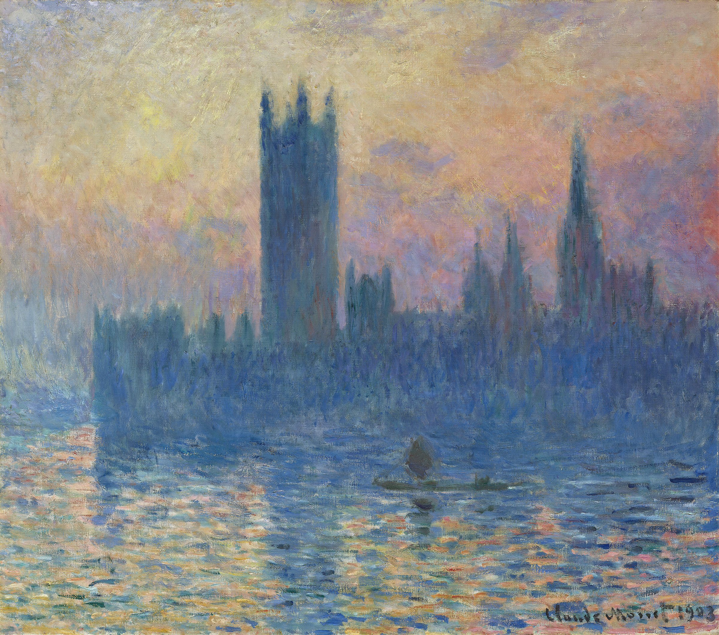 The Houses of Parliament,Sunset, by Claude Monet, public domain