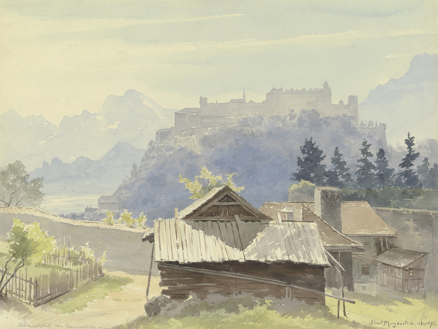 Hohensalzburg vom Kapuzinerberg aus gesehen, oil painting by Friedrich Ernst Morgenstern