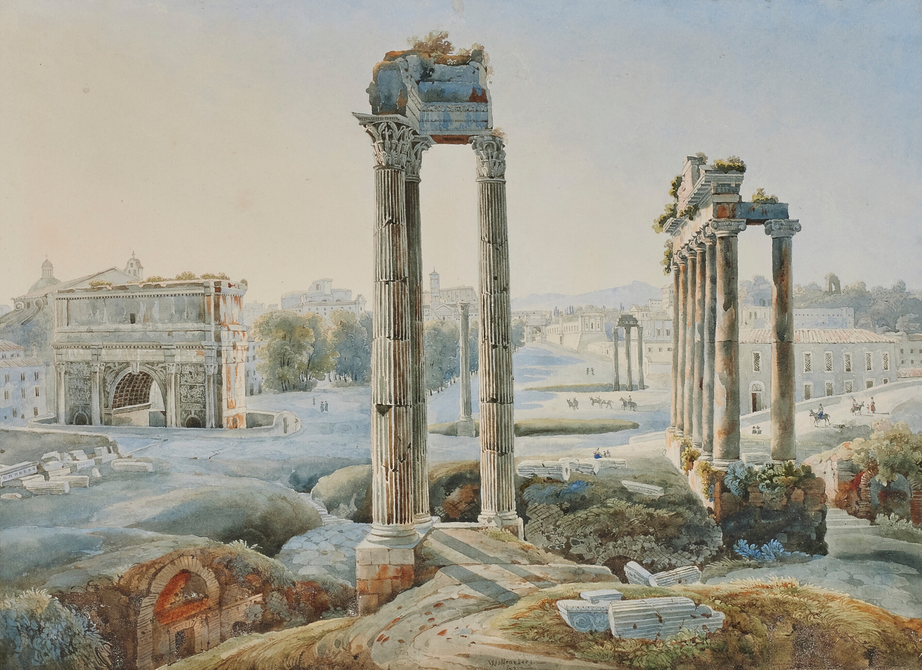 Oil painting by Johann Jakob Wolfensberger depicting temples in Sicily