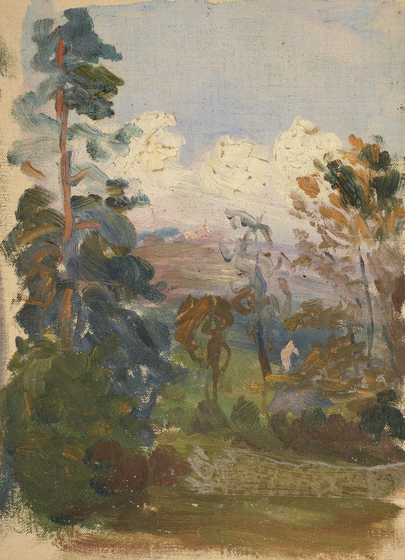 Paysage de Kernouës by Jeanne Jegou-Cadart, oil on canvas landscape with vibrant colors.