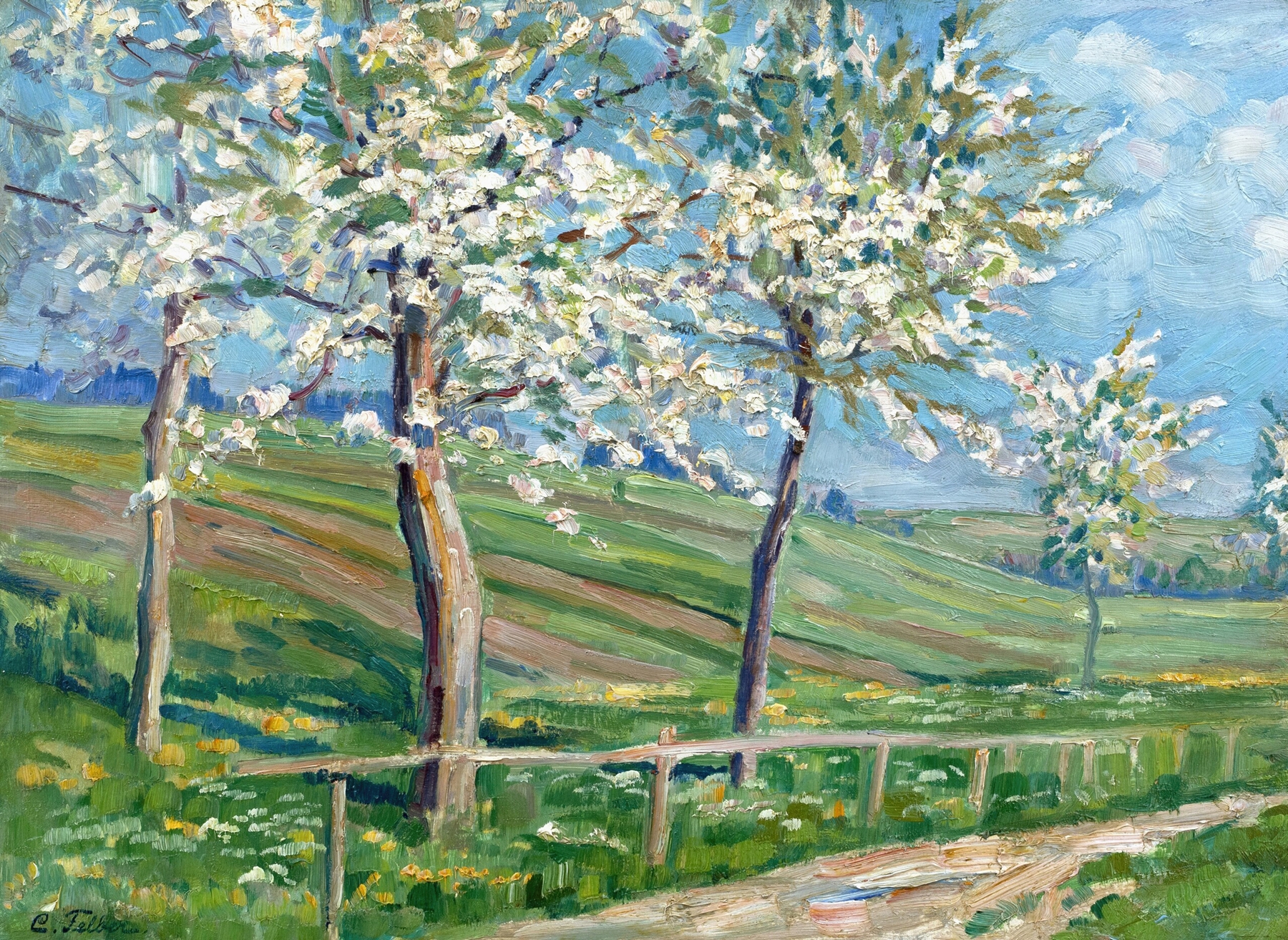 Spring landscape by Carl Friedrich Felber, medium unknown