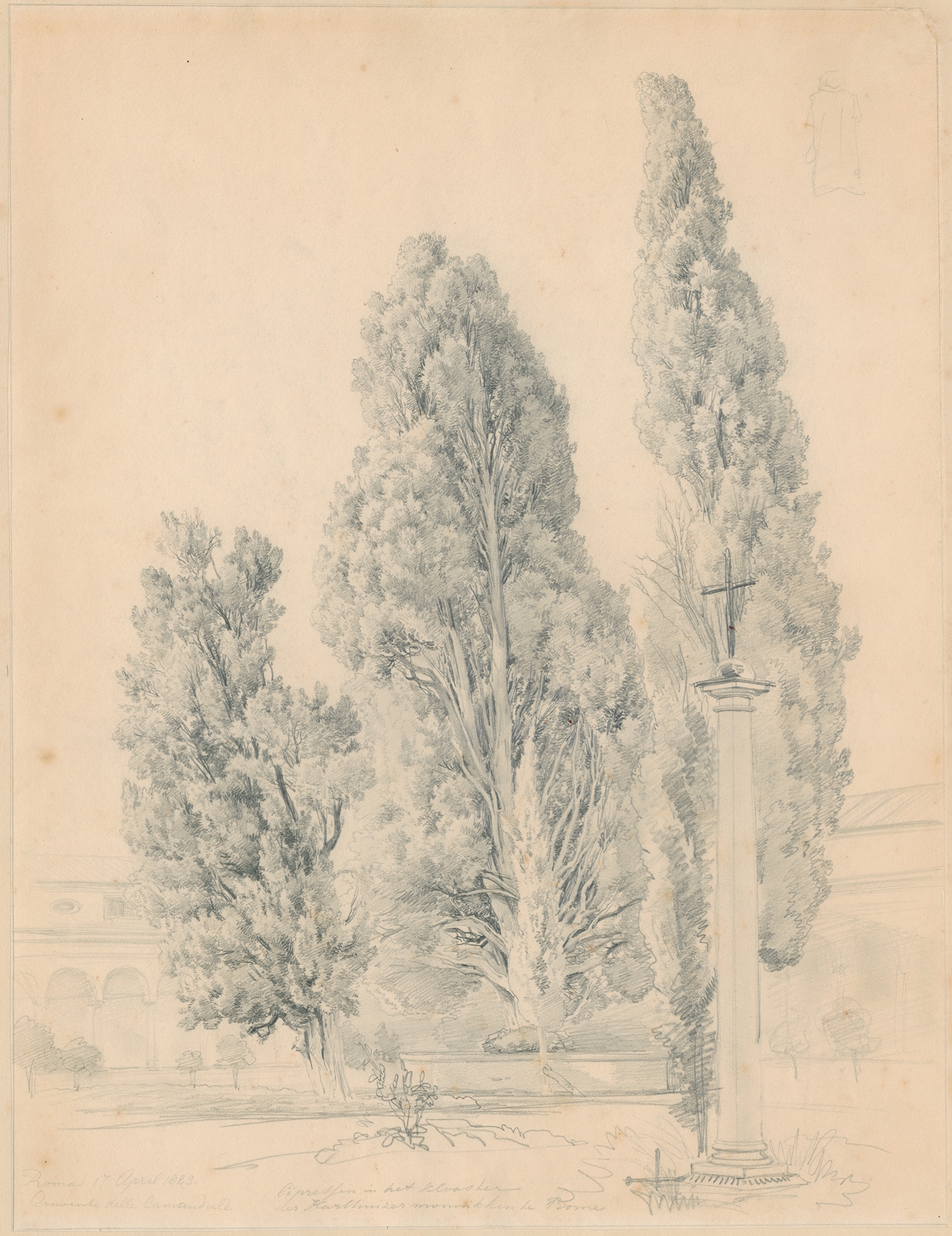 Cypresses in the Convento della Comandule in Rome by Pierre Louis Dubourcq, oil painting