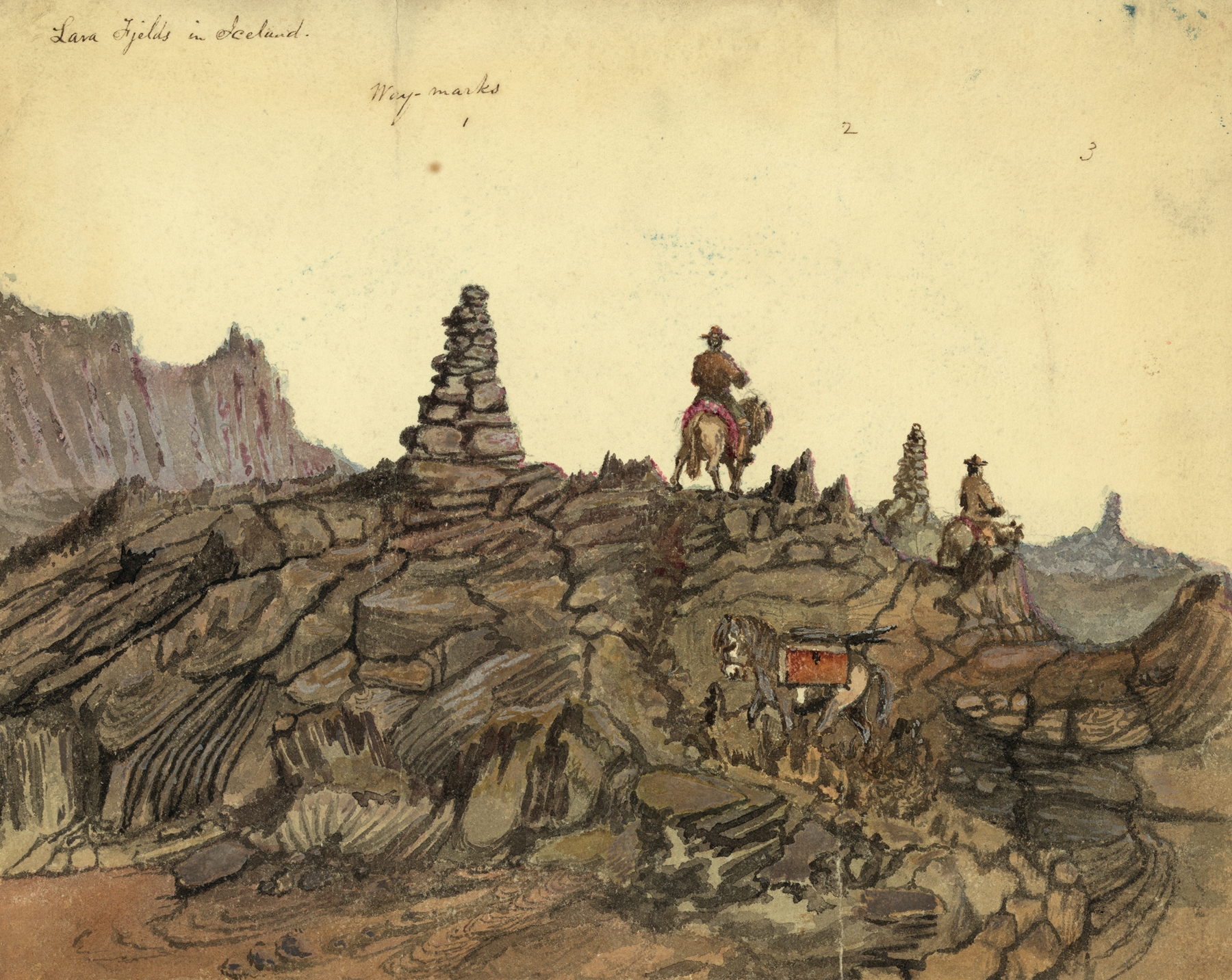 Lava fjelds in Iceland by Bayard Taylor, oil painting depicting dark volcanic landscape.