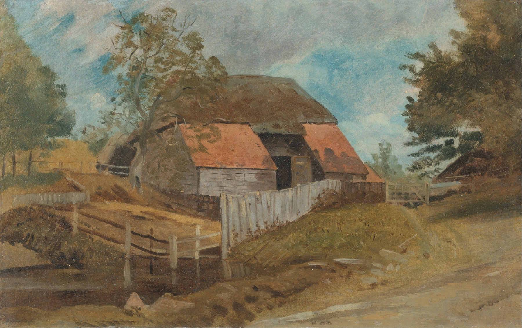 Old Barn by Lionel Constable, oil painting depicting a barn in a serene landscape