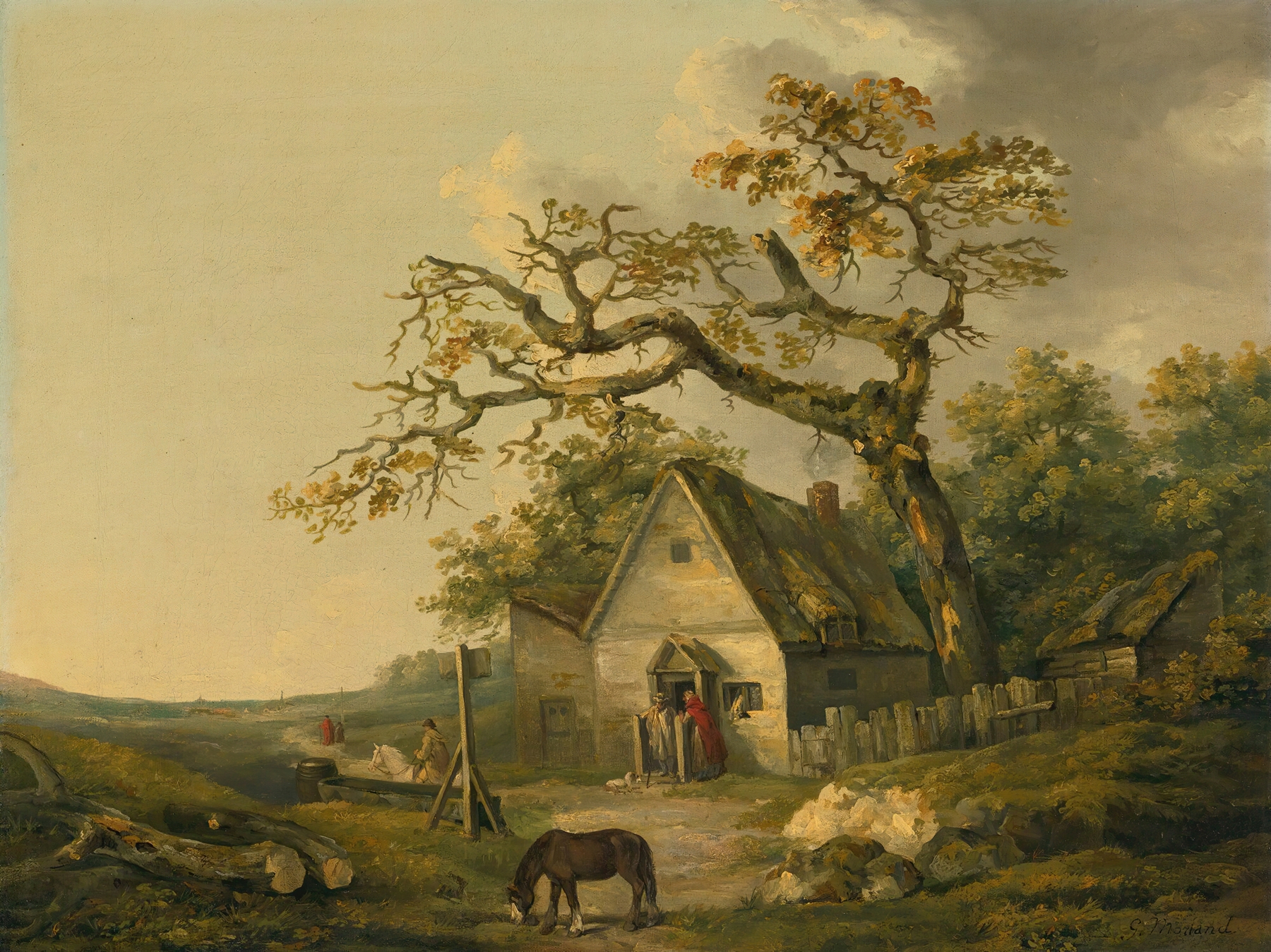 A Country Inn by George Morland, genre scene depicting a rustic inn in a landscape, oil painting