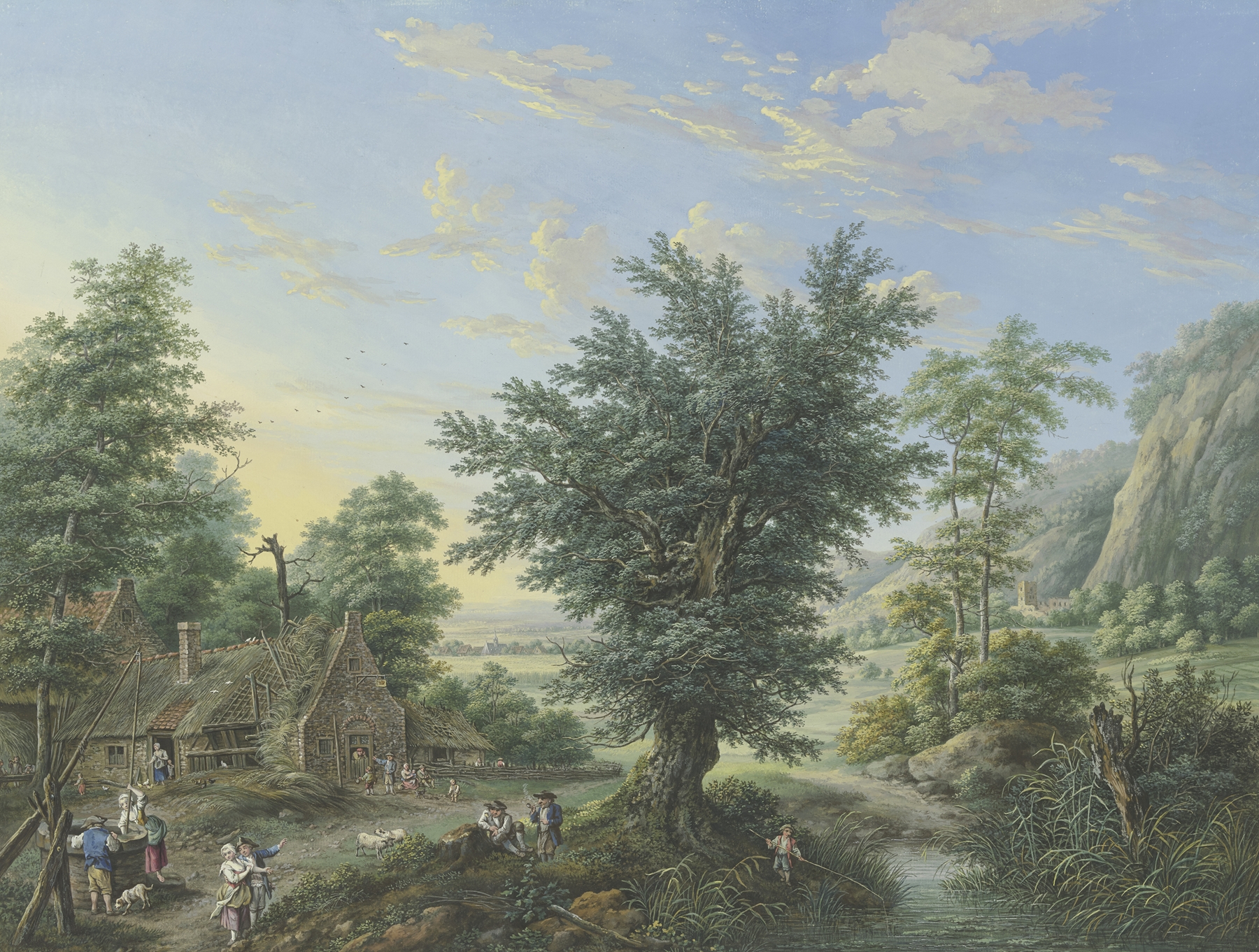 Rich landscape with trees and a hut, oil painting by Johann Georg Pforr