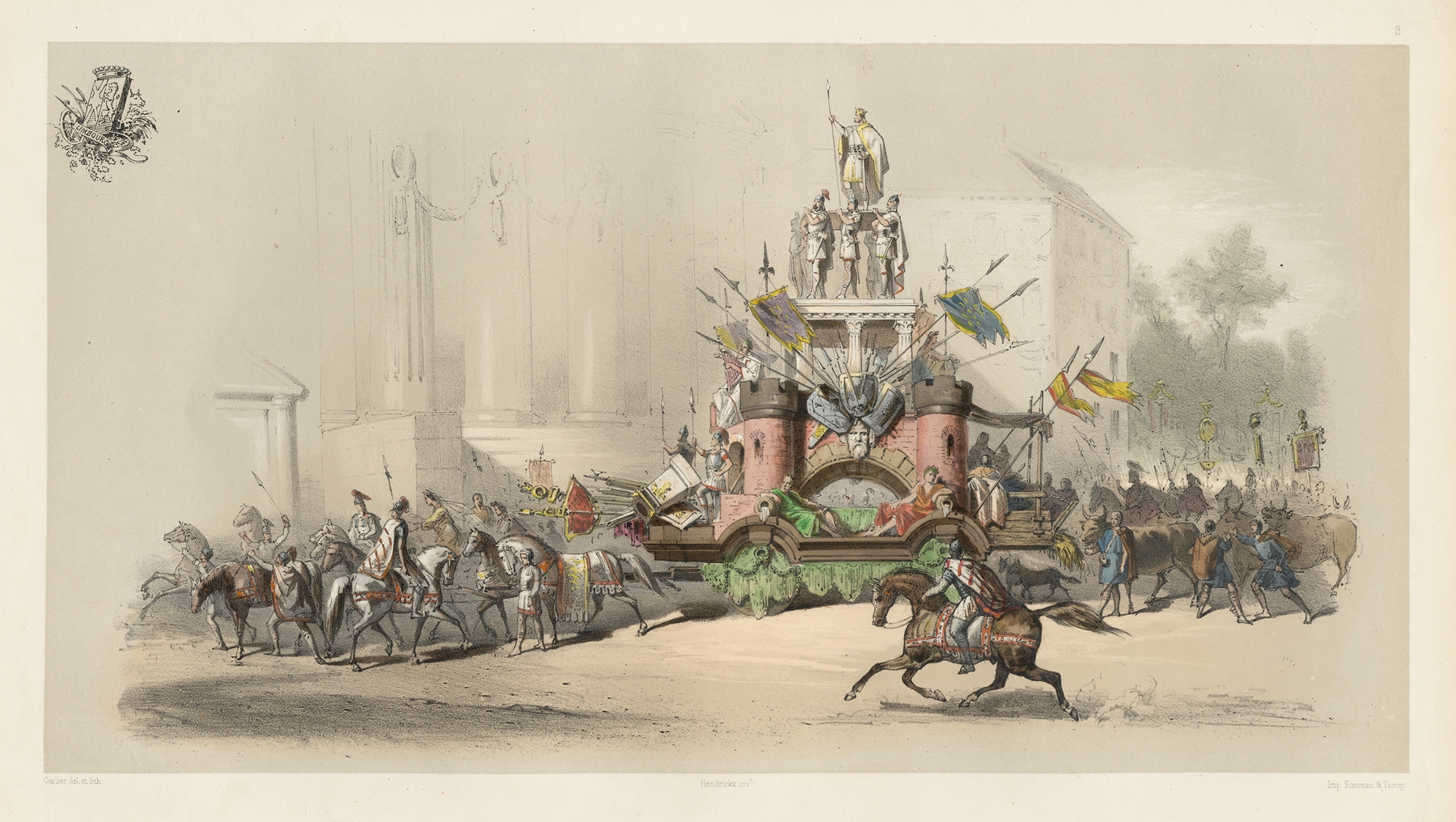 Historical scene depicting nobility in vibrant colors by Jules Helbig, oil painting from 1856