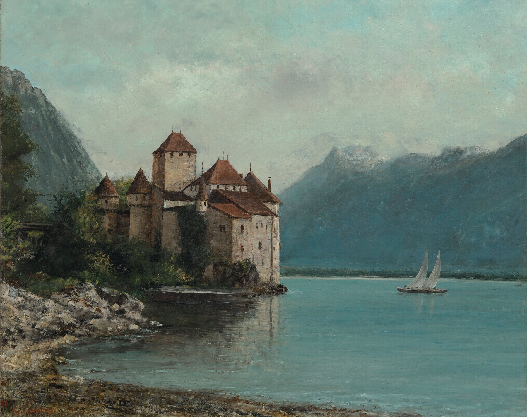 Le Château de Chillon, Lake Geneva, by Gustave Courbet, public domain