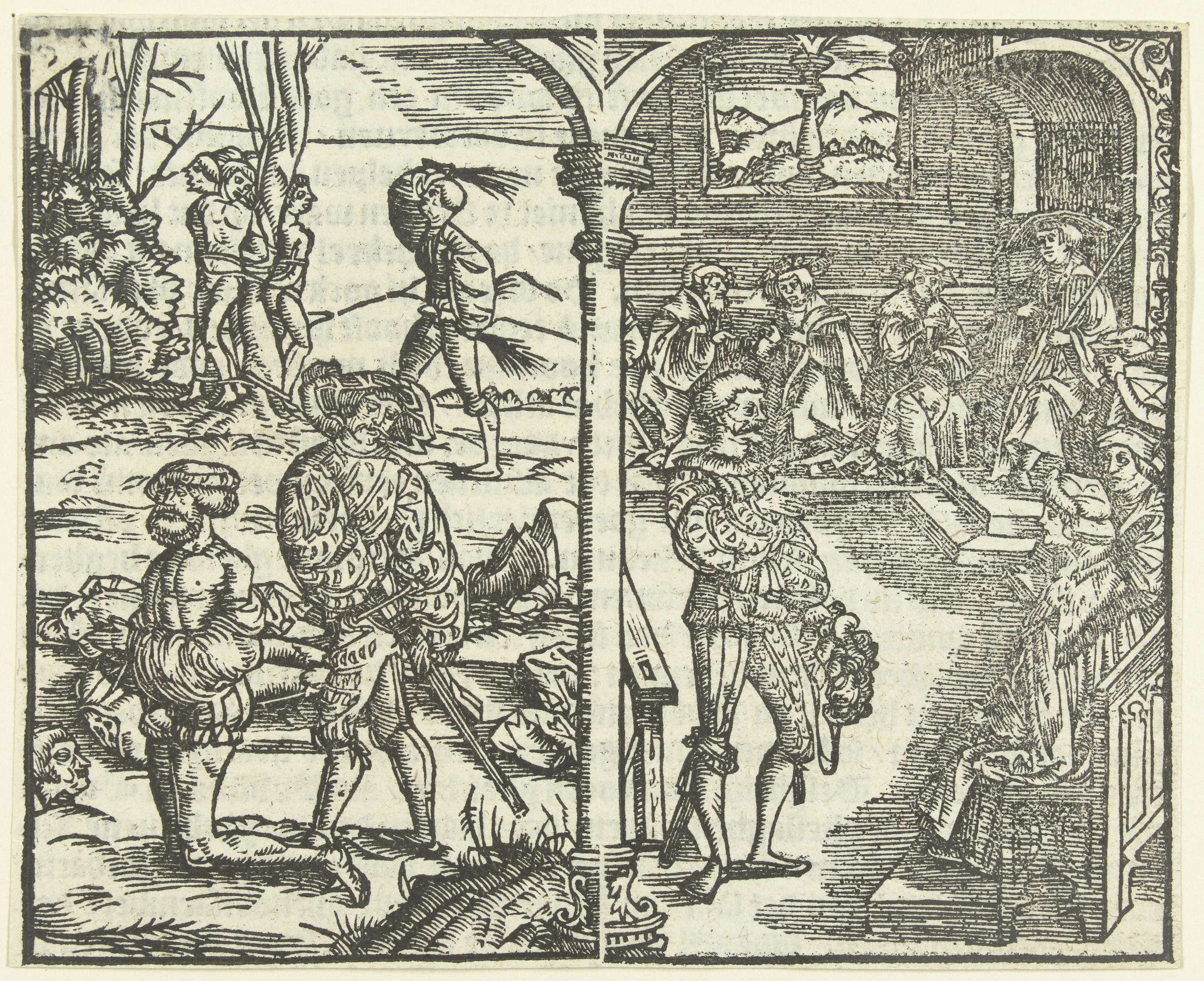 Terechtstelling, a paper artwork by Unknown Artist featuring figures and shadows
