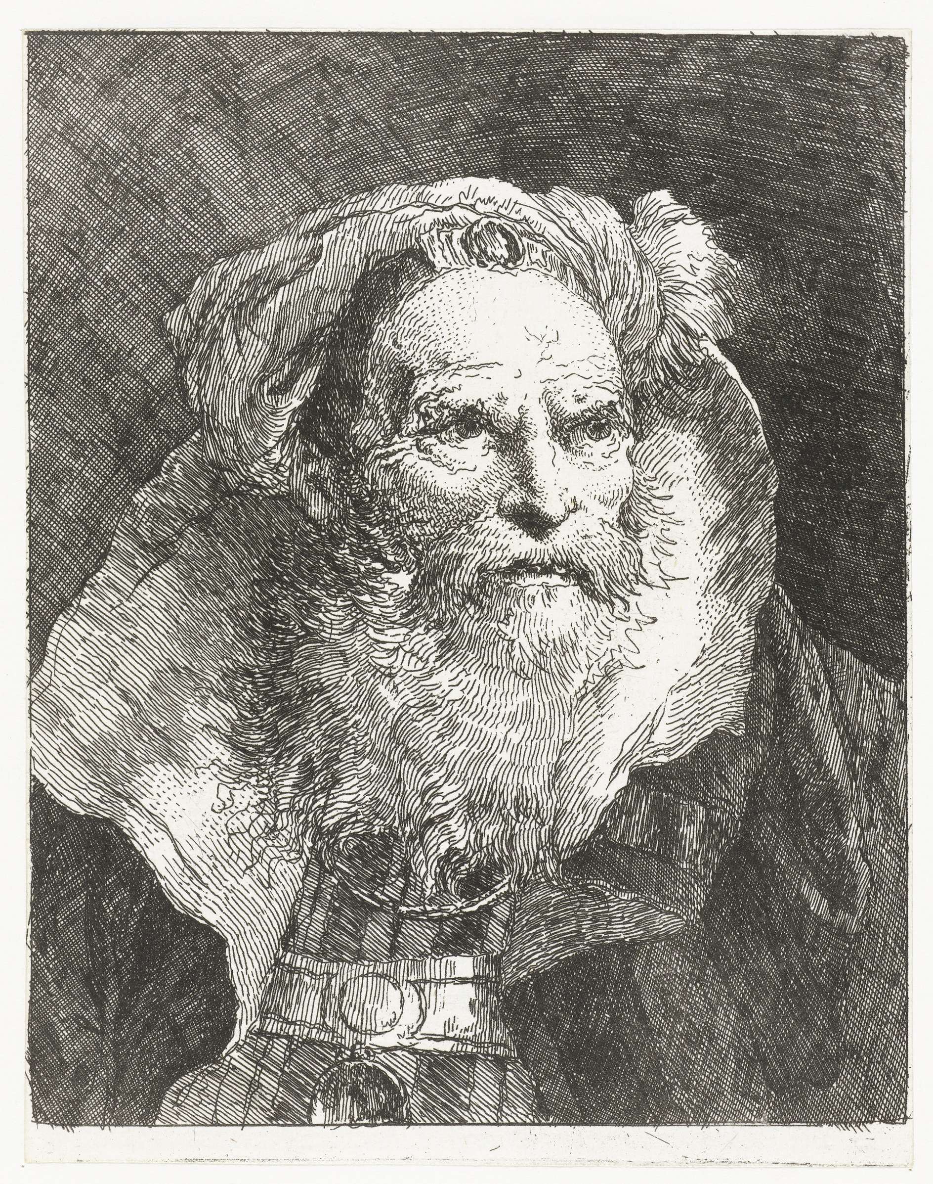 Man met tulband en hoog opstaande kraag, by Giovanni Domenico Tiepolo, public domain