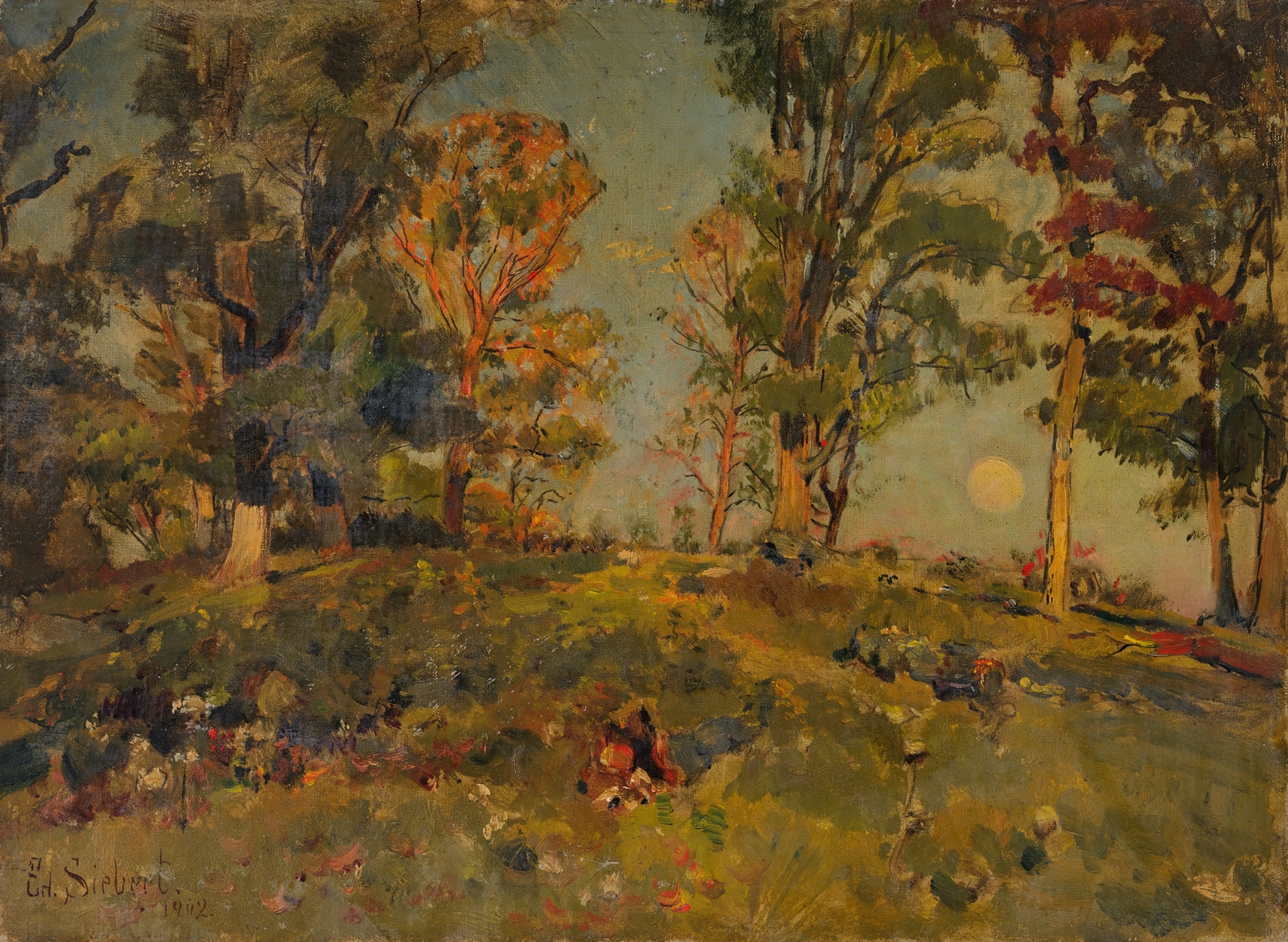 Hillside Landscape by Edward S. Siebert, oil painting depicting rolling hills and a soft sky