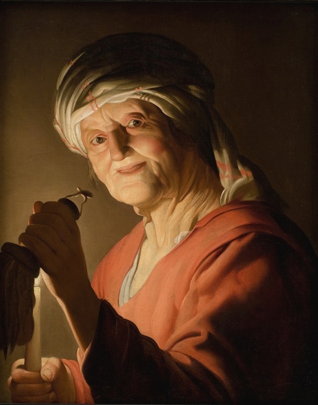 A painting of an old woman by Gerard van Honthorst, showcasing the artist's skill in capturing character.